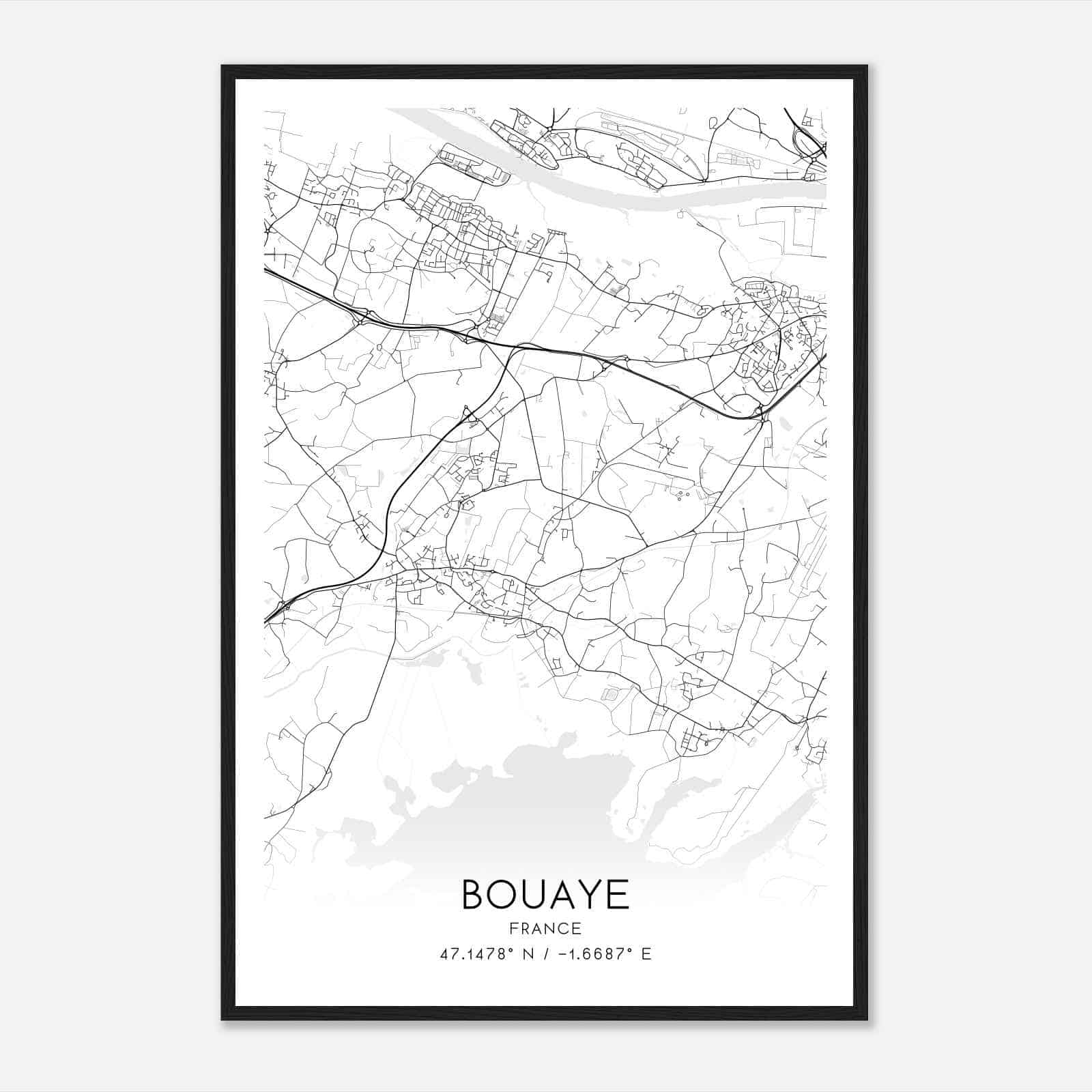 Bouaye France Map Poster, Modern Home Decor Wall Art Print