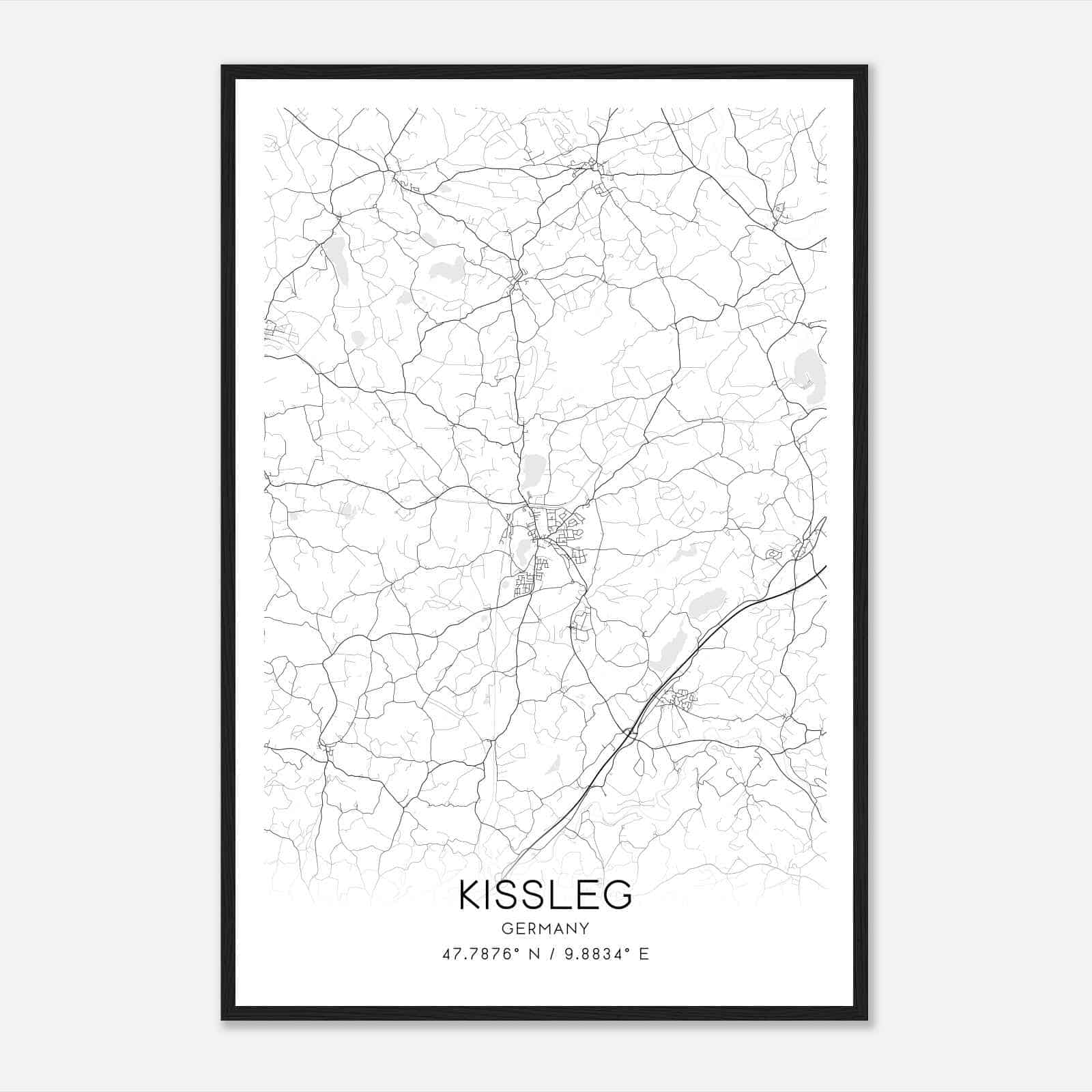Kisslegg Germany Map Poster, Modern Home Decor Wall Art Print