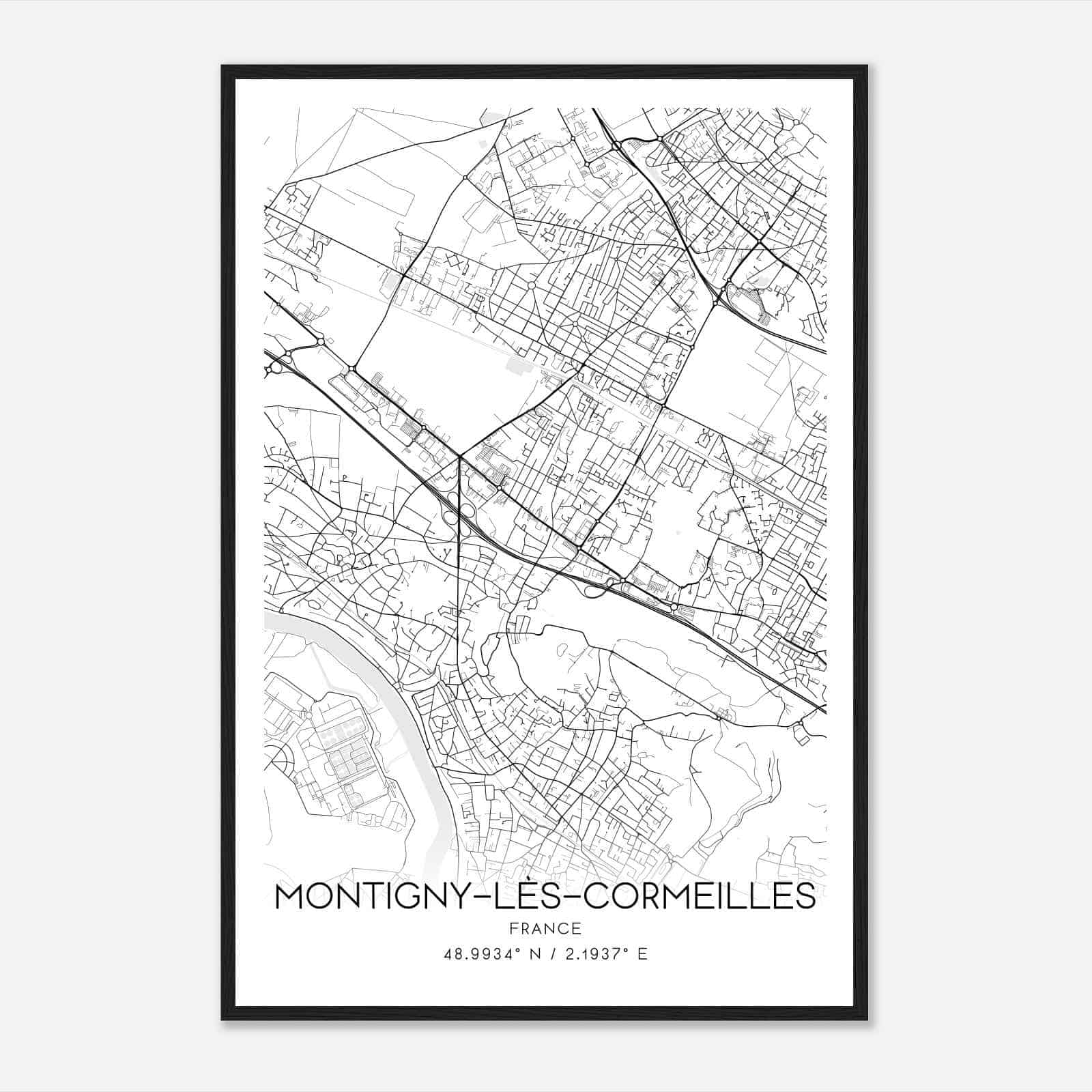 Montigny-les-Cormeilles France Map Poster, Modern Home Decor Wall Art Print
