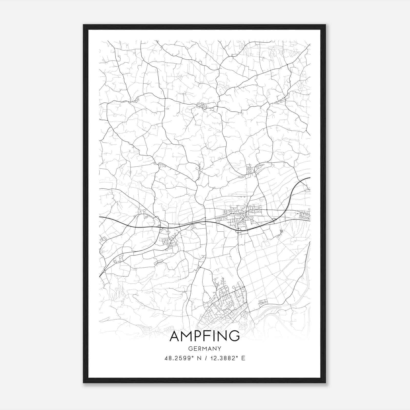 Ampfing Germany Map Poster, Modern Home Decor Wall Art Print