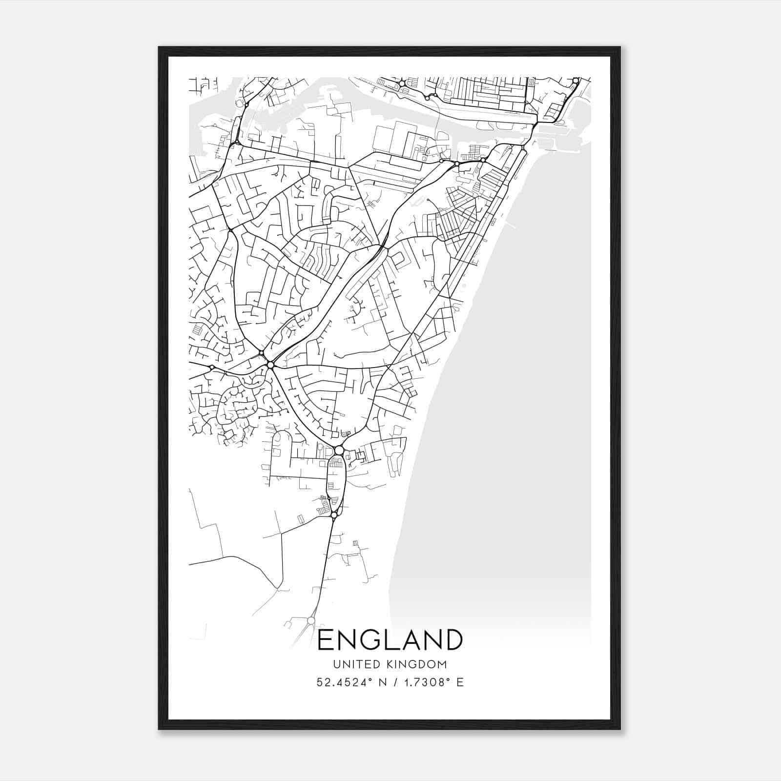 Pakefield United Kingdom Map Poster, Modern Home Decor Wall Art Print