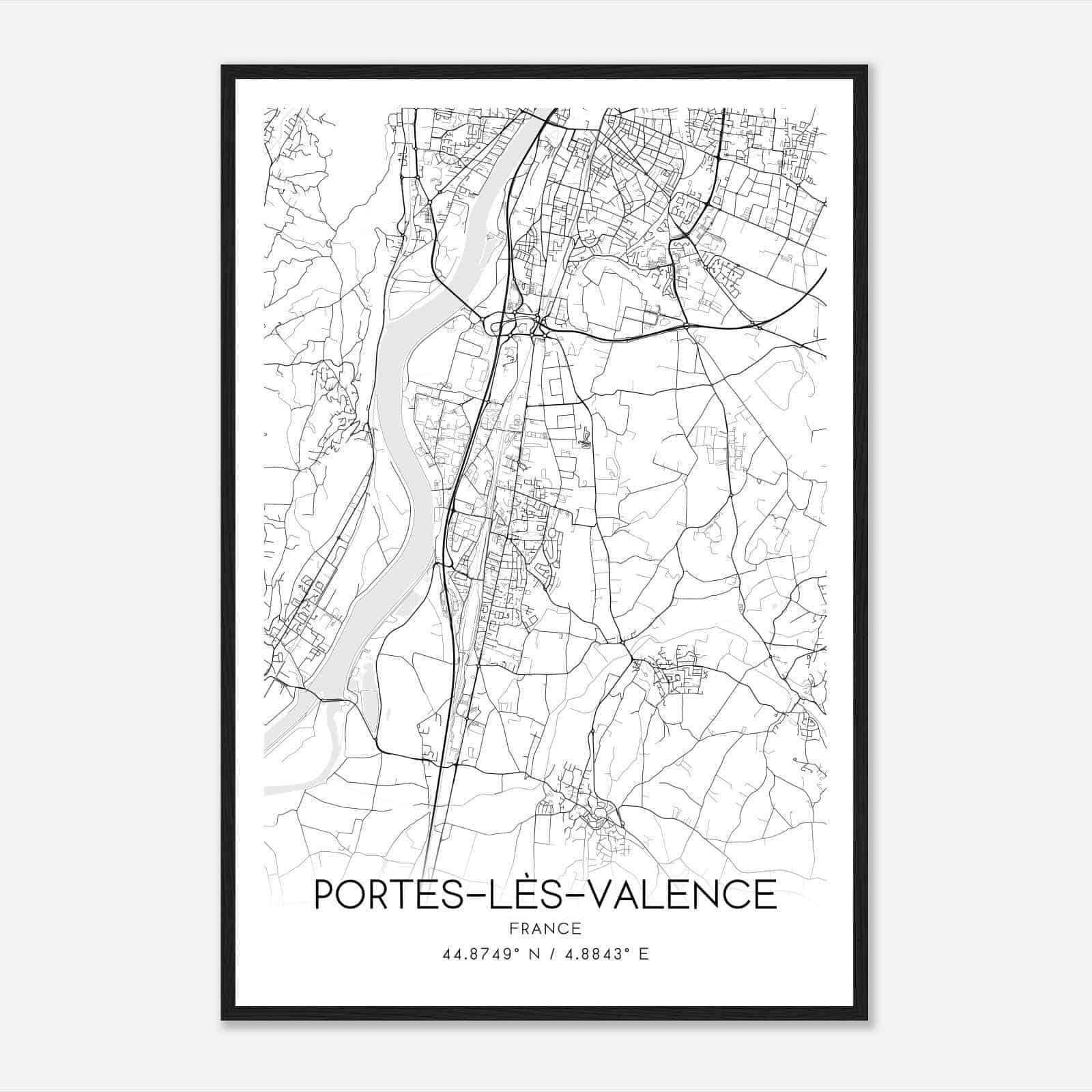 Portes-les-Valence France Map Poster, Modern Home Decor Wall Art Print