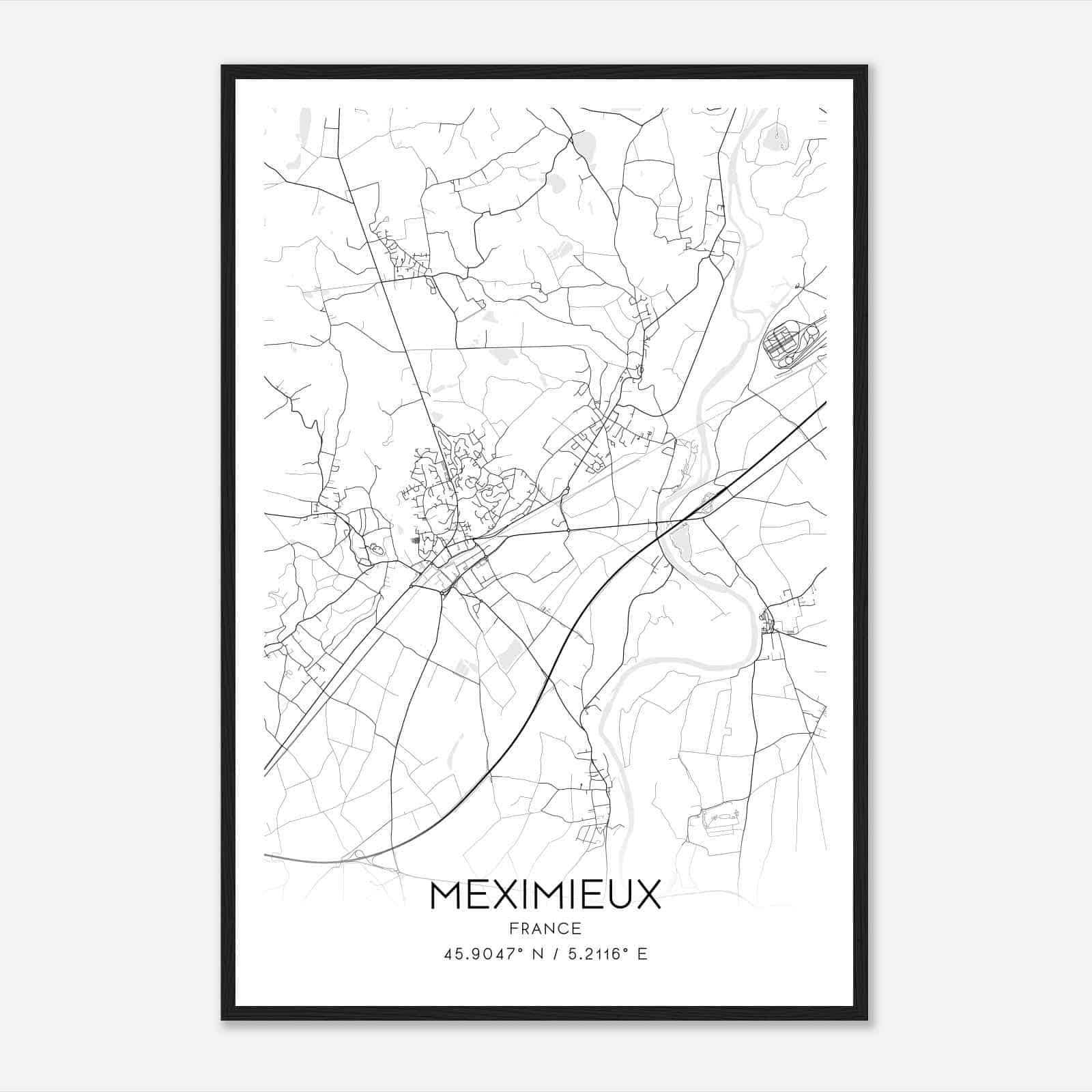 Meximieux France Map Poster, Modern Home Decor Wall Art Print