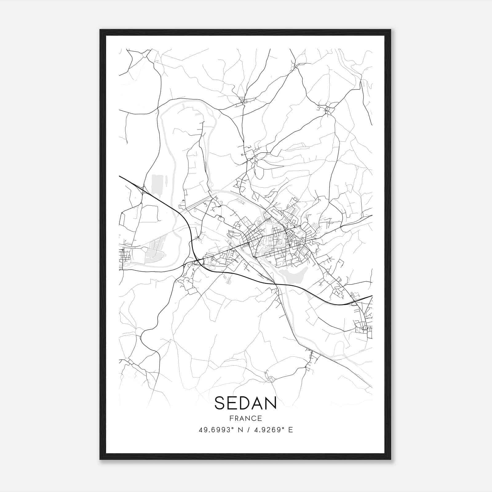 Sedan France Map Poster, Modern Home Decor Wall Art Print