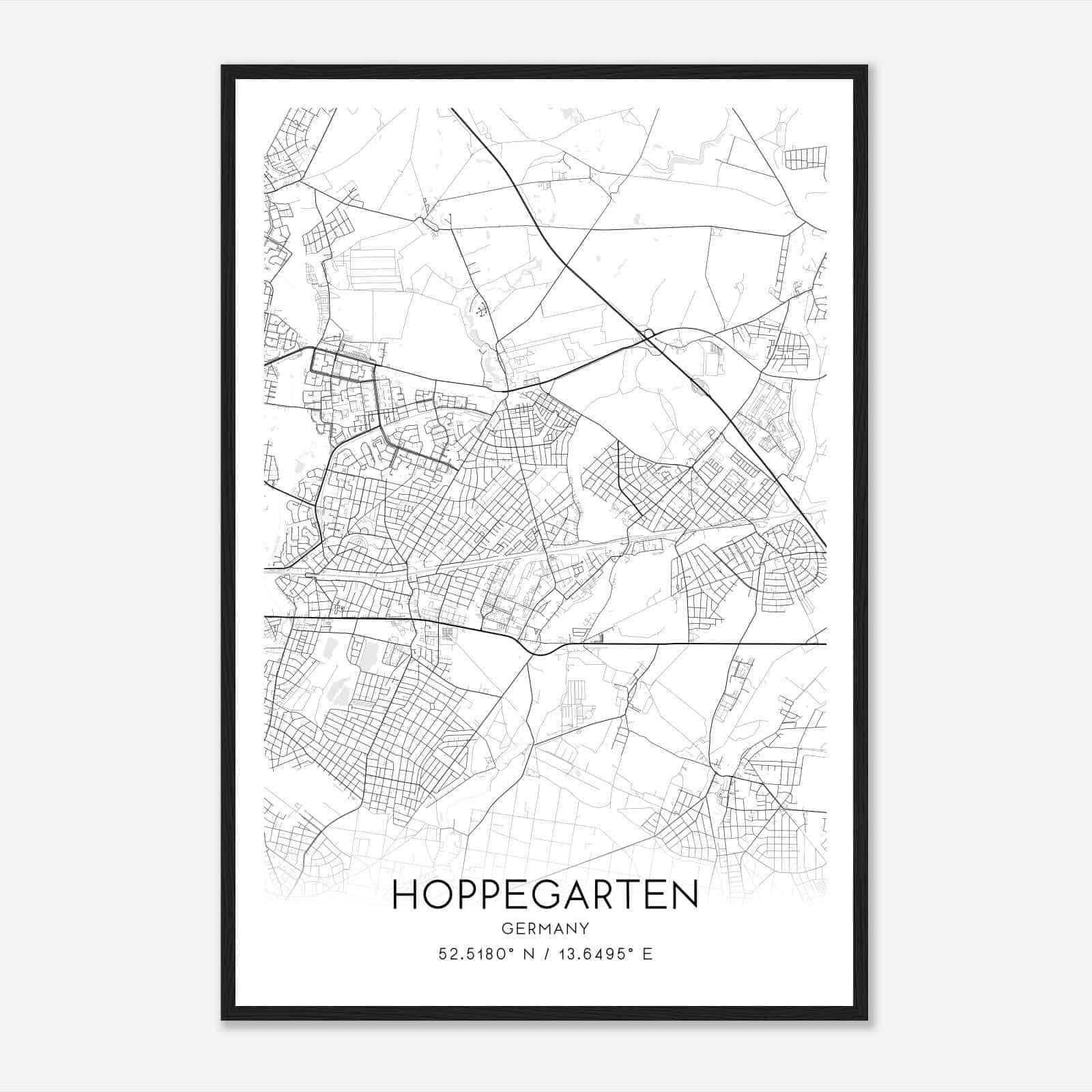 Hoppegarten Germany Map Poster, Modern Home Decor Wall Art Print