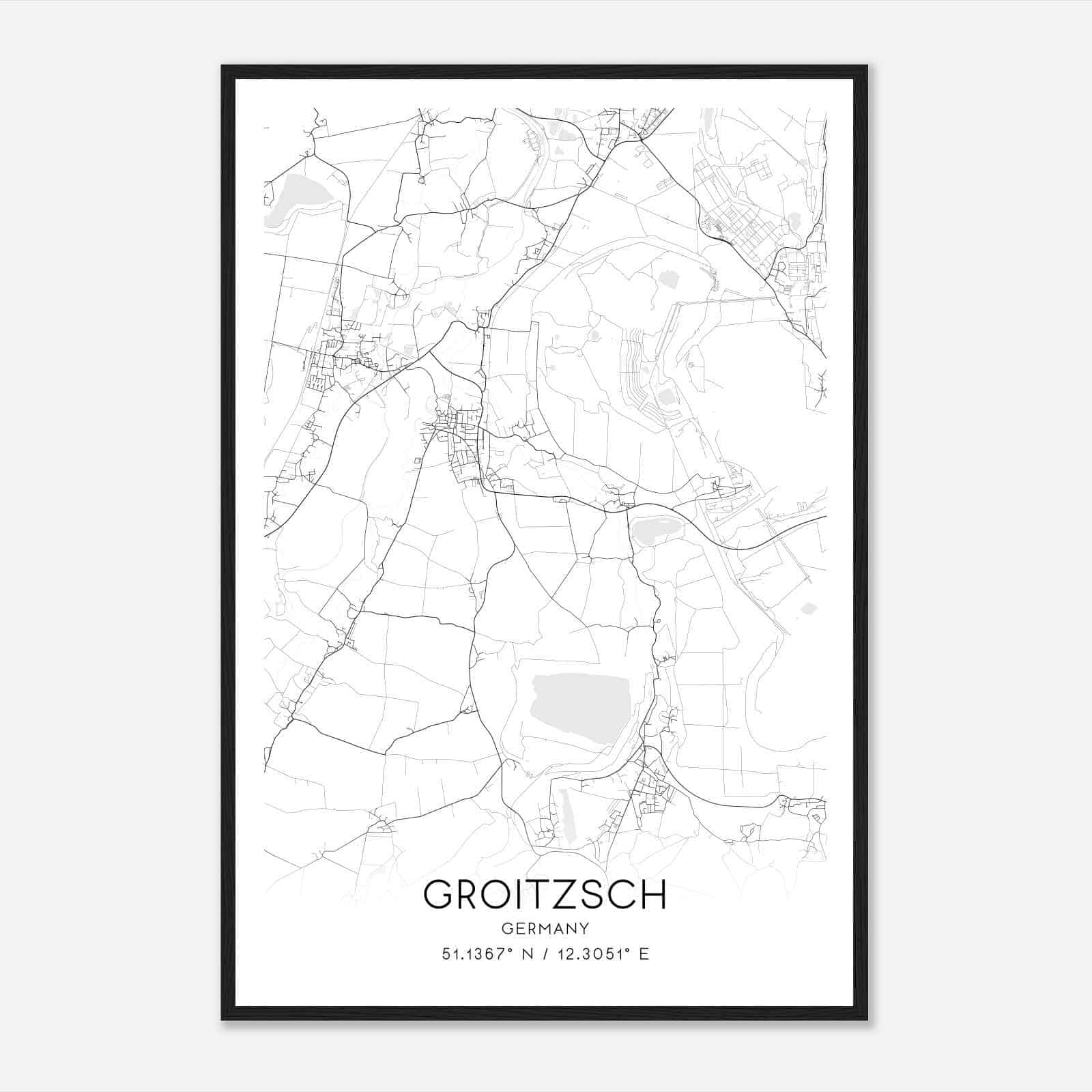 Groitzsch Germany Map Poster, Modern Home Decor Wall Art Print