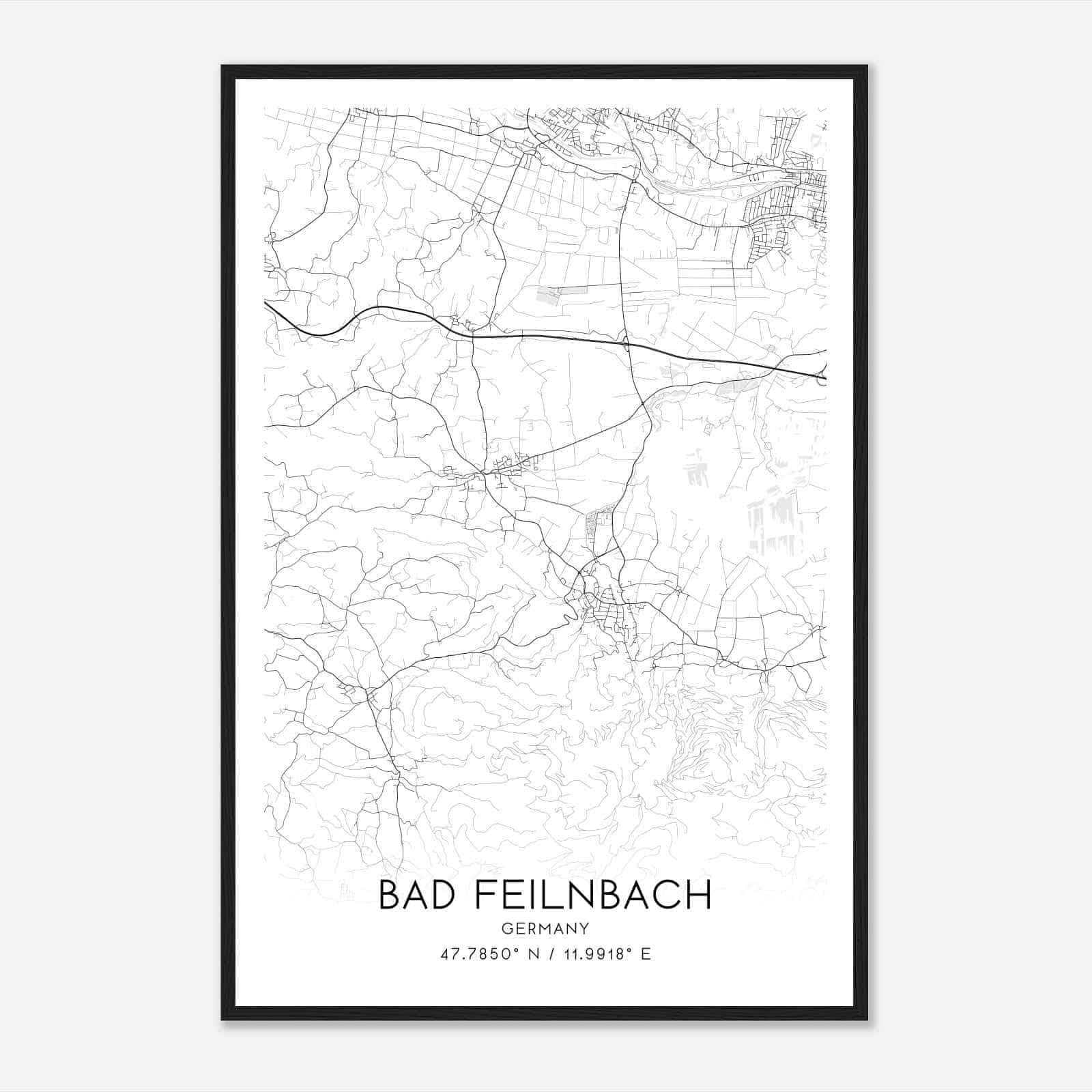 Bad Feilnbach Germany Map Poster, Modern Home Decor Wall Art Print