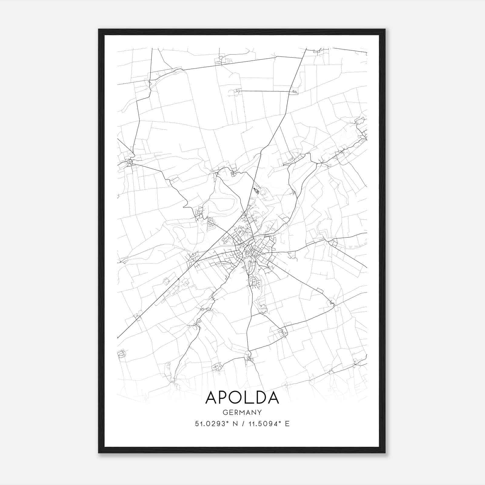 Apolda Germany Map Poster, Modern Home Decor Wall Art Print