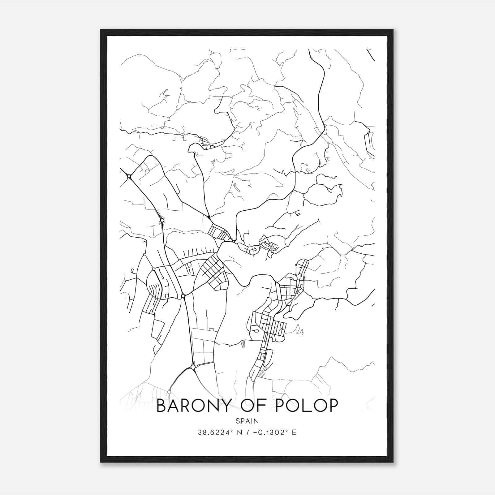 Polop Spain Map Poster, Modern Home Decor Wall Art Print