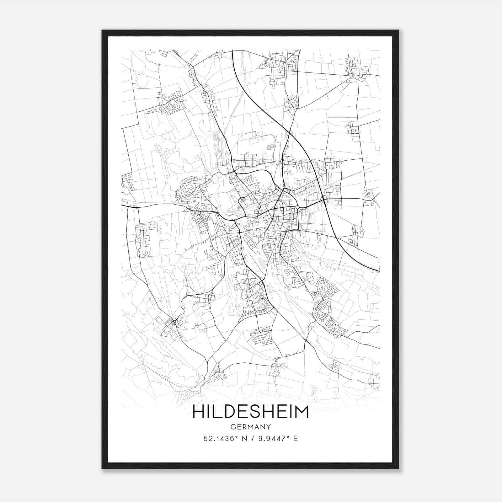 Hildesheim Germany Map Poster, Modern Home Decor Wall Art Print