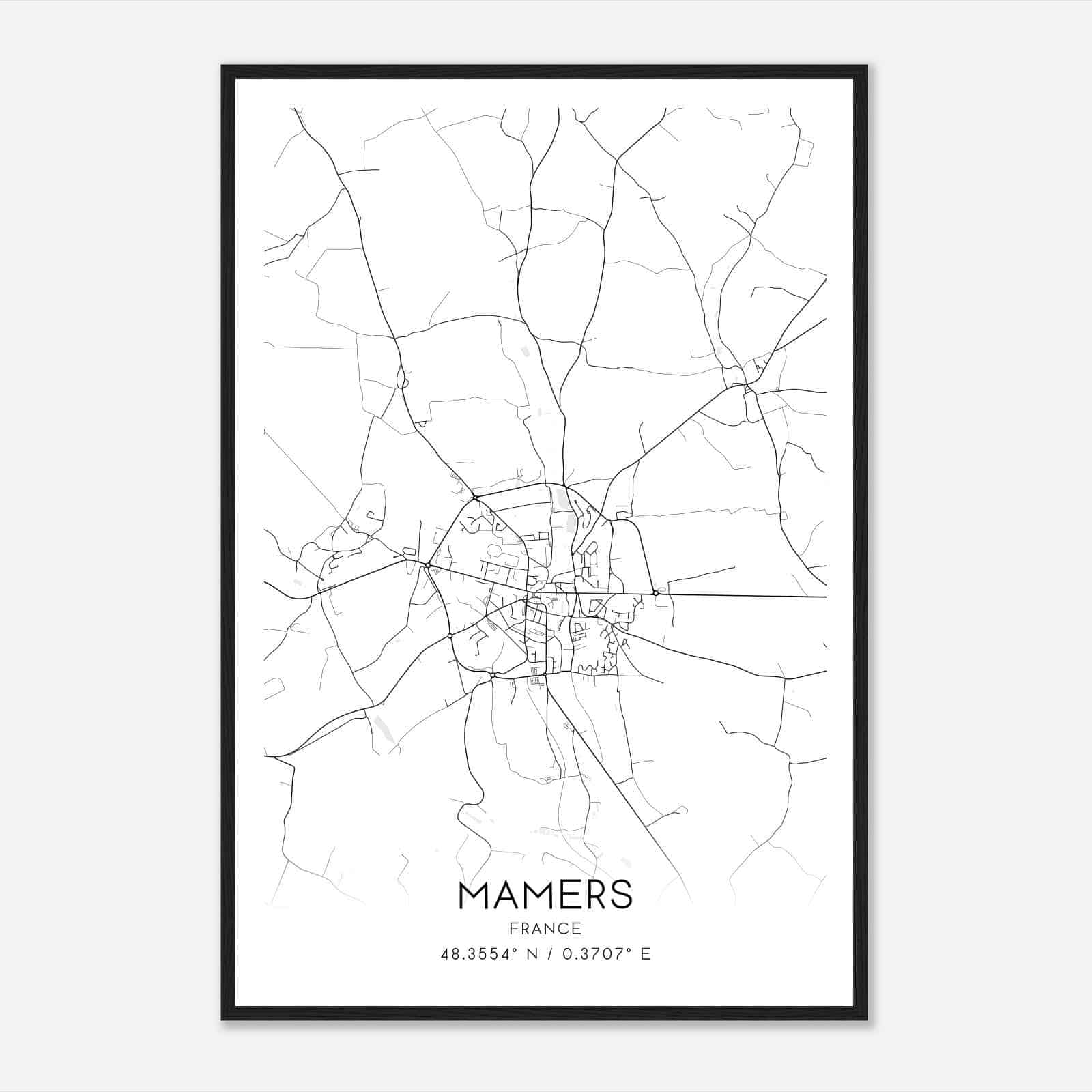 Mamers France Map Poster, Modern Home Decor Wall Art Print