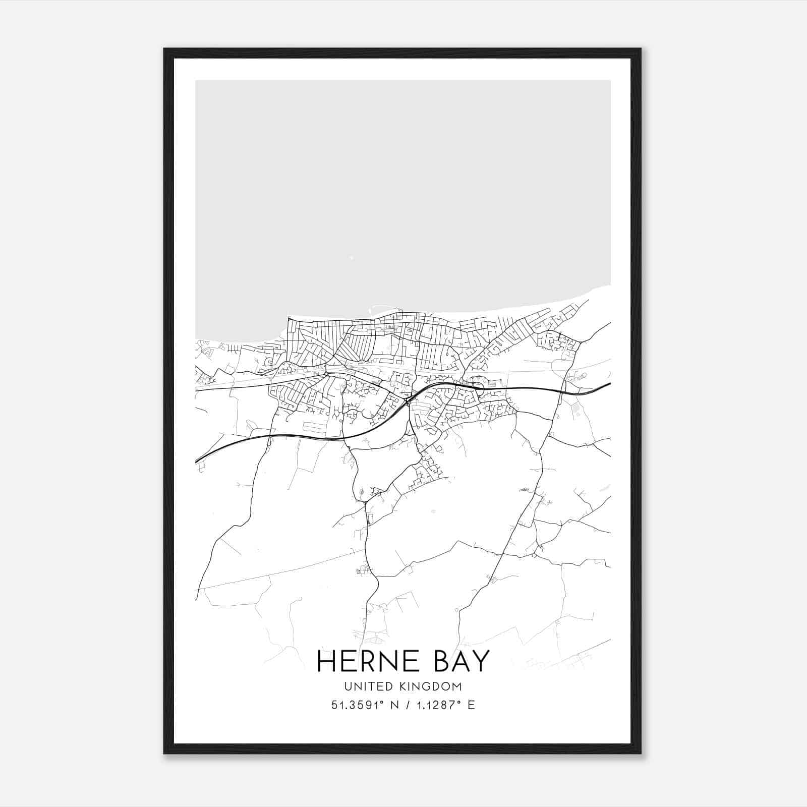 Herne Bay United Kingdom Map Poster, Modern Home Decor Wall Art Print