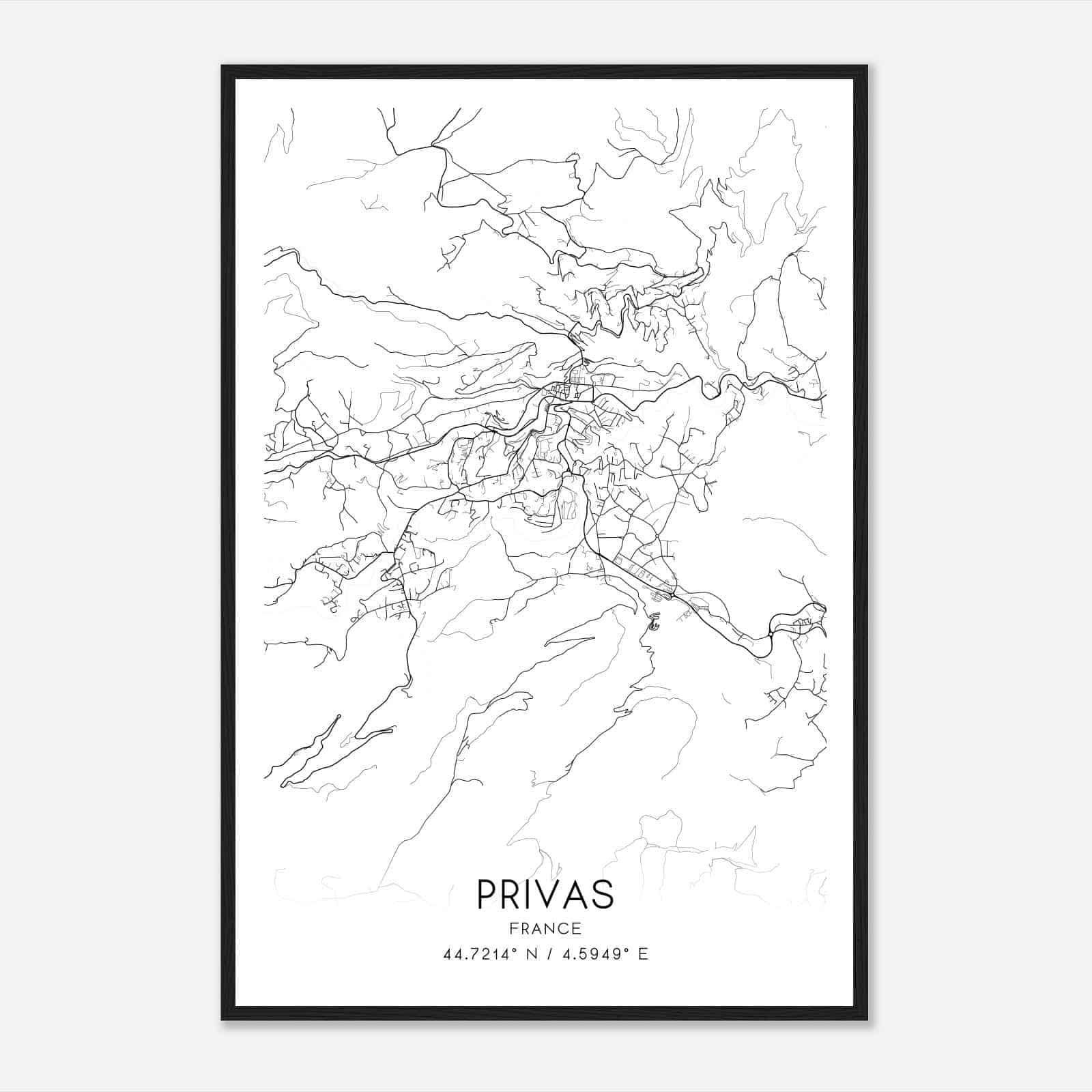 Privas France Map Poster, Modern Home Decor Wall Art Print