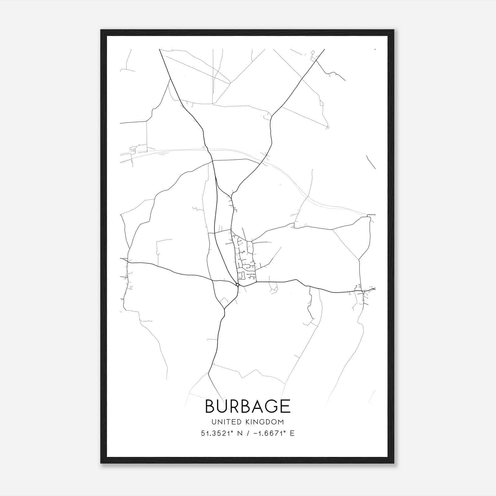 Burbage United Kingdom Map Poster, Modern Home Decor Wall Art Print