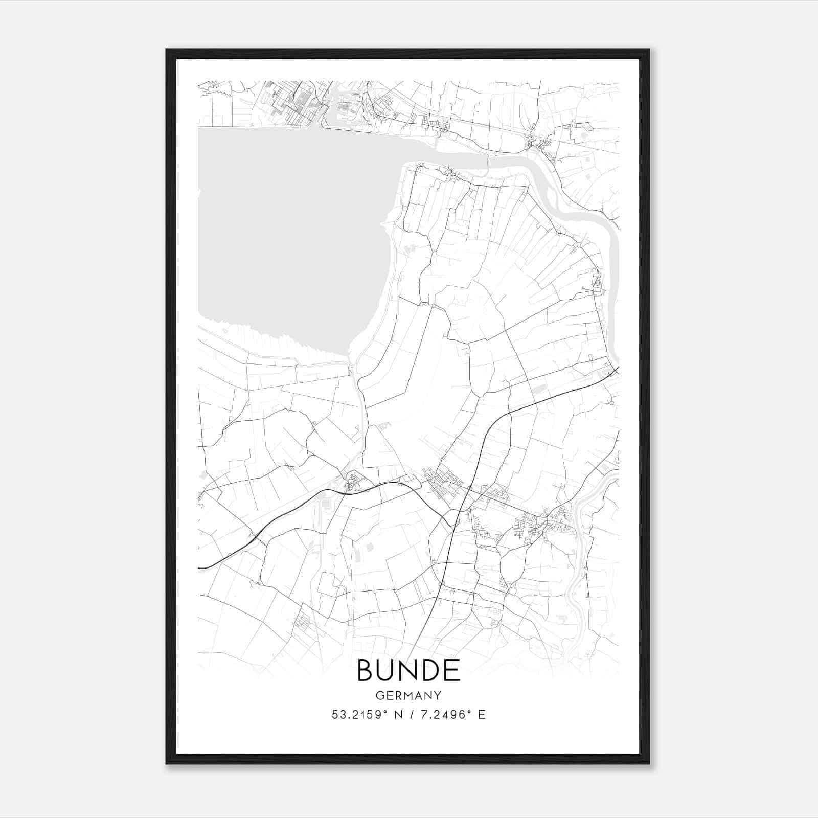 Bunde Germany Map Poster, Modern Home Decor Wall Art Print