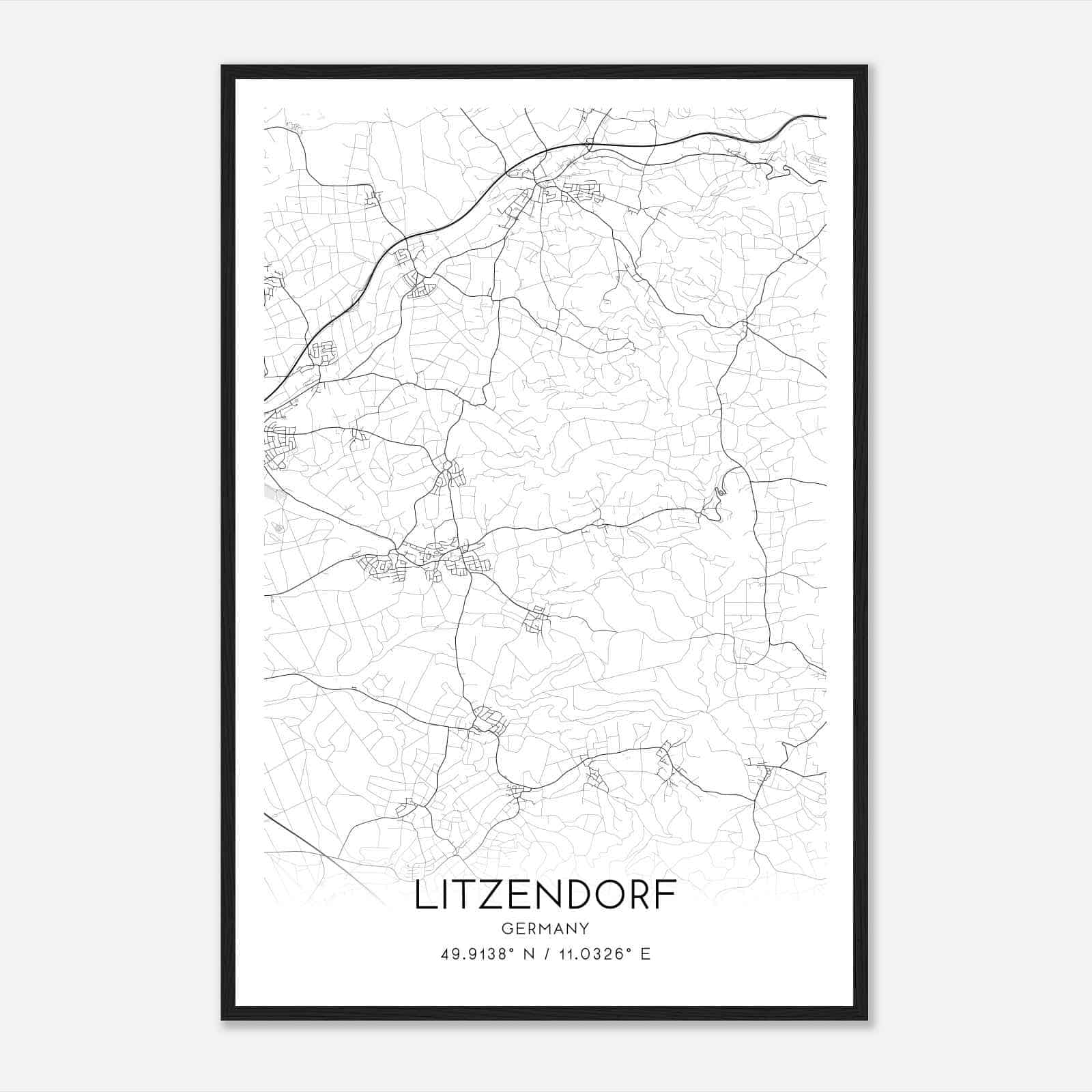 Litzendorf Germany Map Poster, Modern Home Decor Wall Art Print