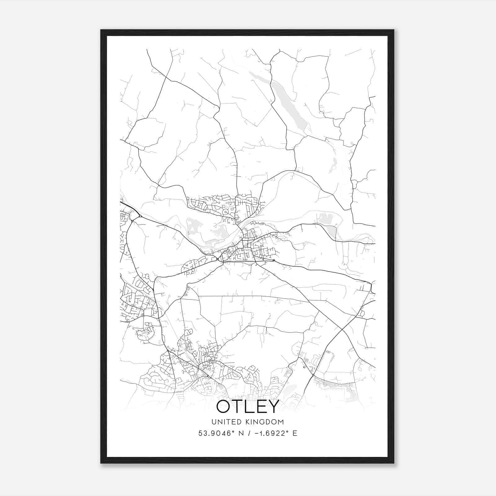 Otley United Kingdom Map Poster, Modern Home Decor Wall Art Print
