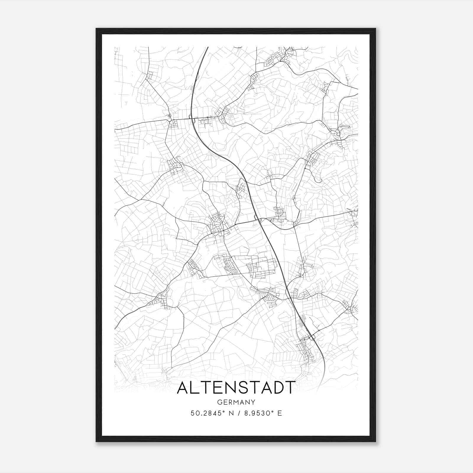 Altenstadt Germany Map Poster, Modern Home Decor Wall Art Print