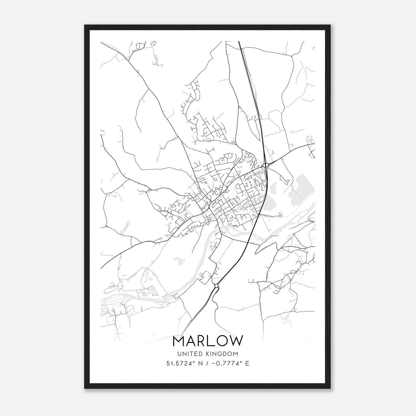Marlow United Kingdom Map Poster, Modern Home Decor Wall Art Print