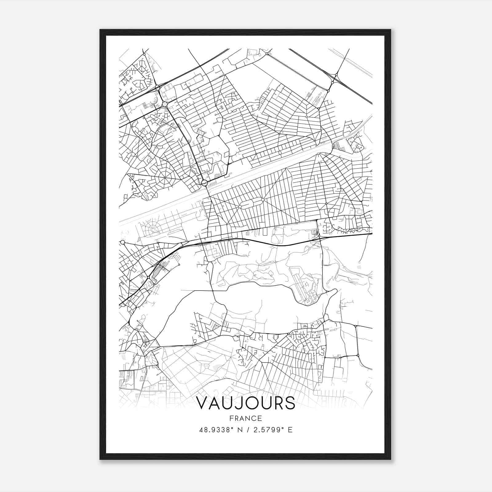 Vaujours France Map Poster, Modern Home Decor Wall Art Print Vaujours France Map Poster, Modern Home Decor Wall Art Print