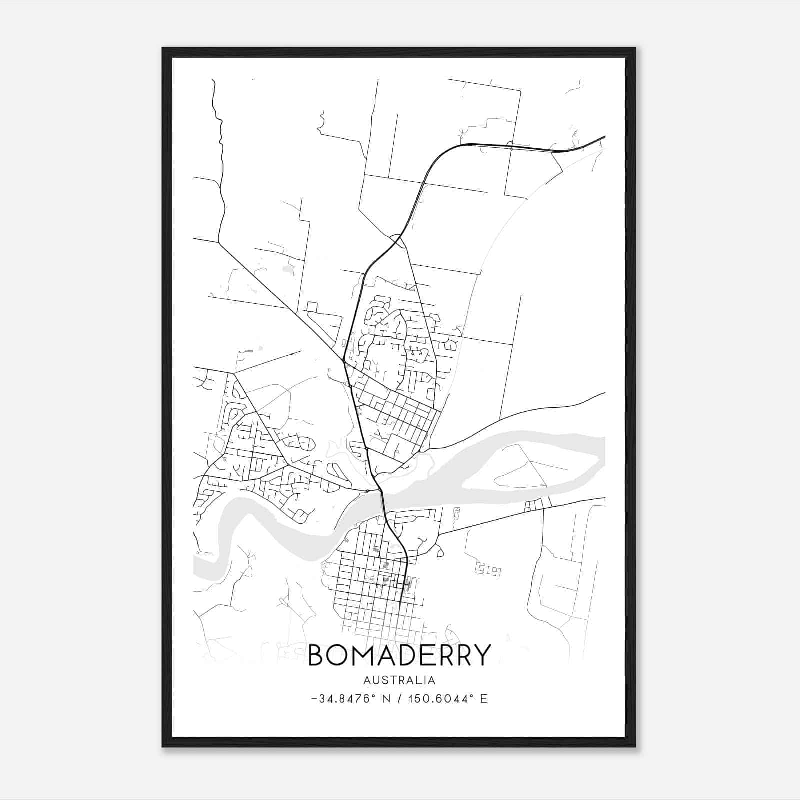 Bomaderry Australia Map Poster, Modern Home Decor Wall Art Print