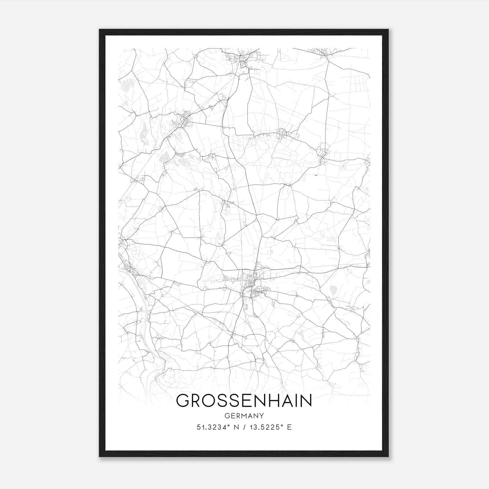 Grossenhain Germany Map Poster, Modern Home Decor Wall Art Print