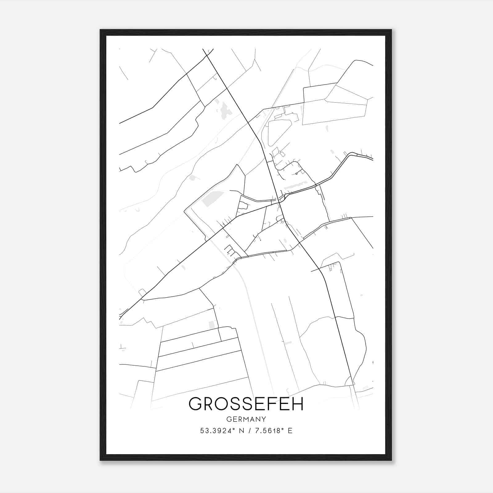 Mittegrossefehn Germany Map Poster, Modern Home Decor Wall Art Print