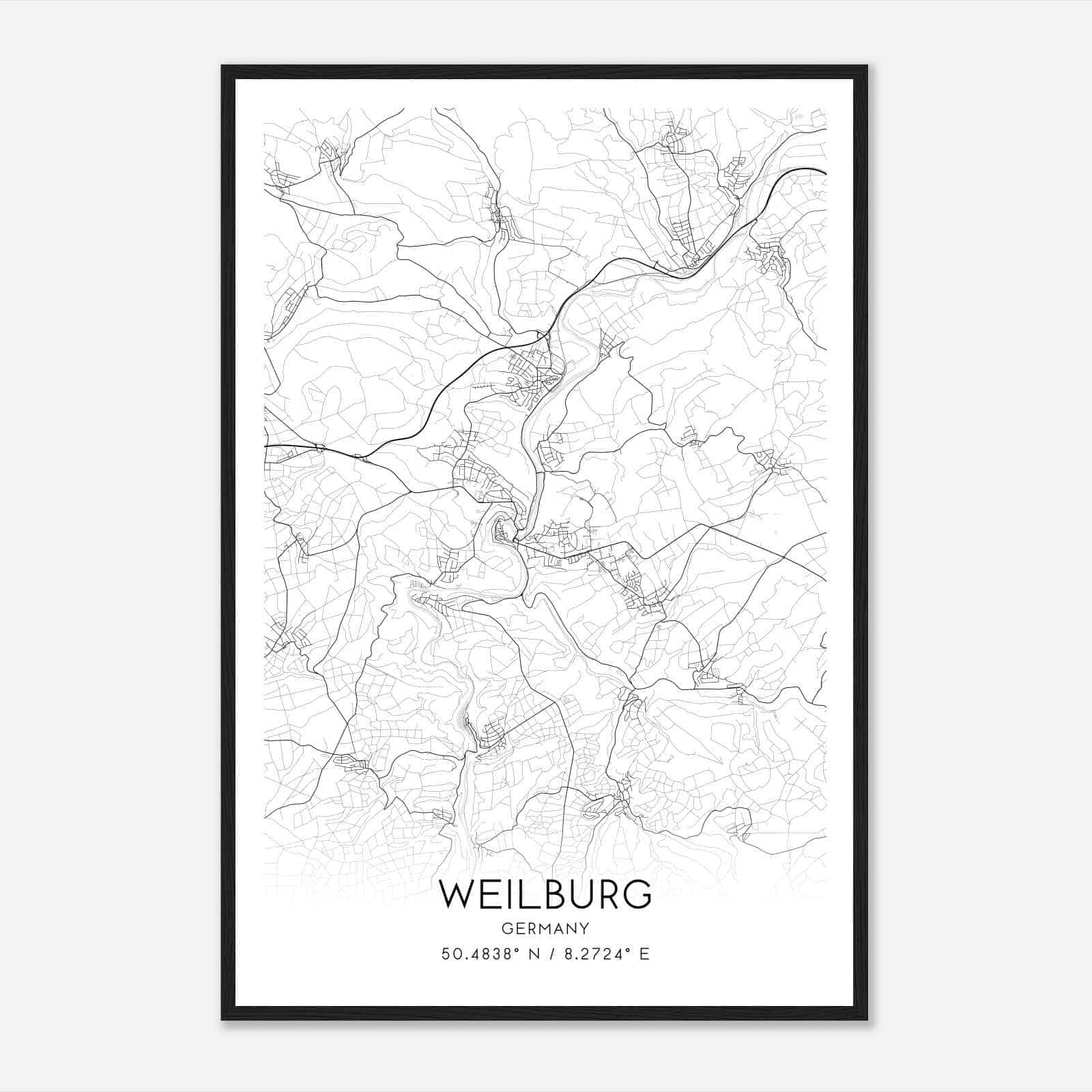 Weilburg Germany Map Poster, Modern Home Decor Wall Art Print