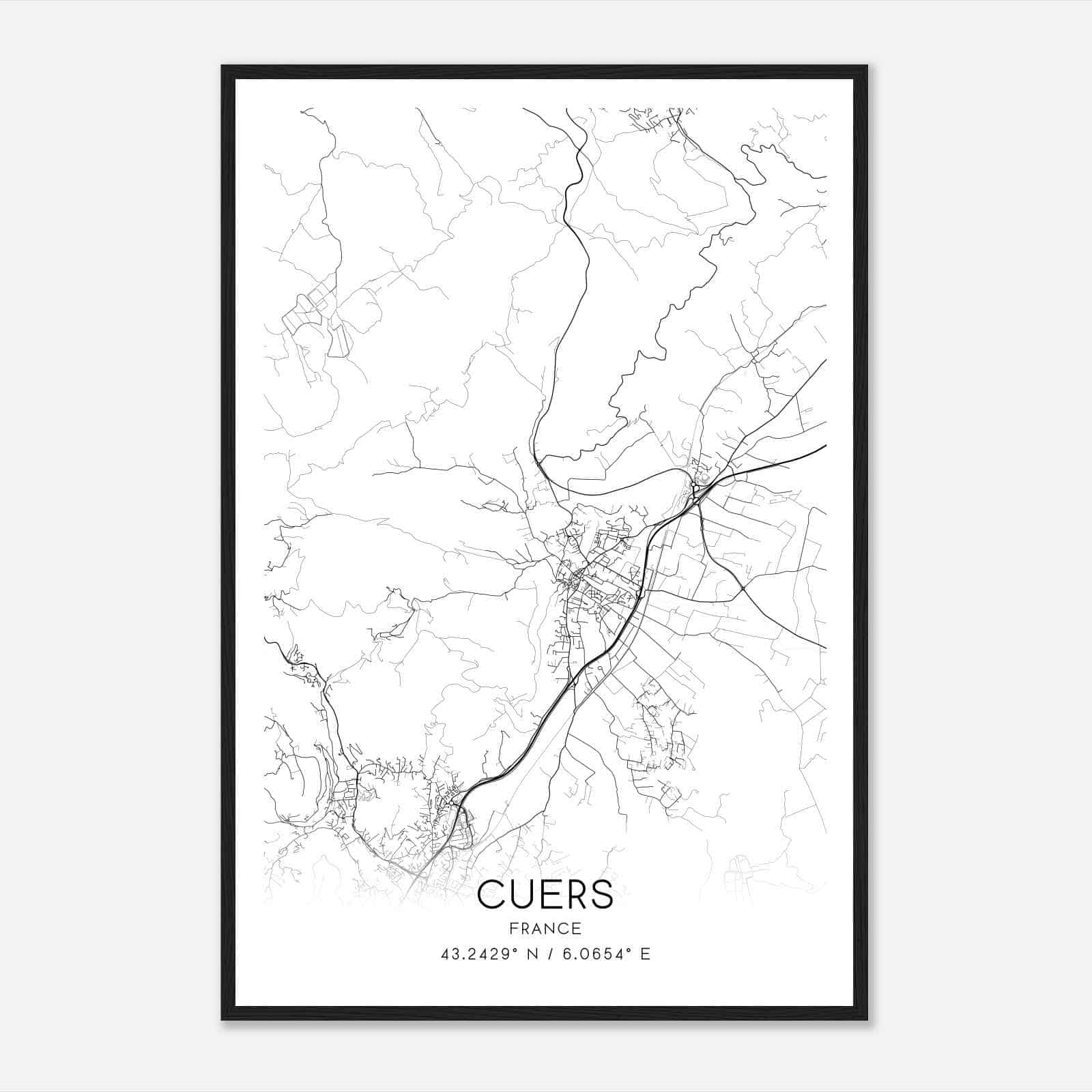 Cuers France Map Poster, Modern Home Decor Wall Art Print
