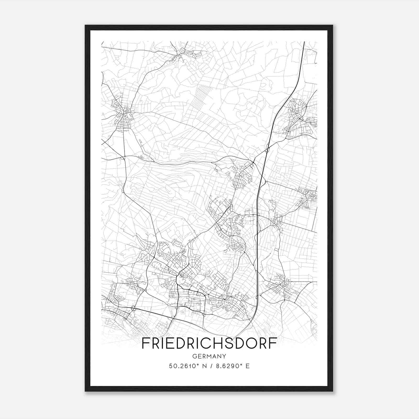 Friedrichsdorf Germany Map Poster, Modern Home Decor Wall Art Print