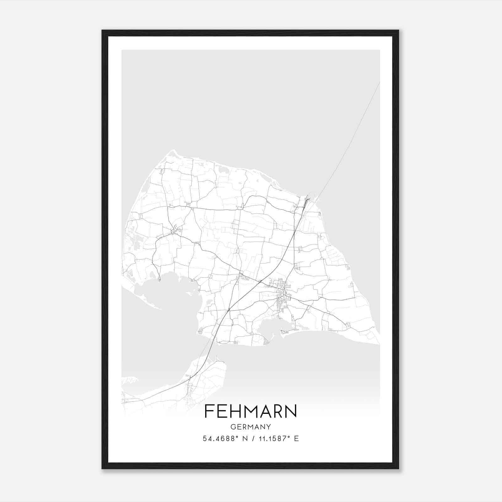 Fehmarnsund Germany Map Poster, Modern Home Decor Wall Art Print