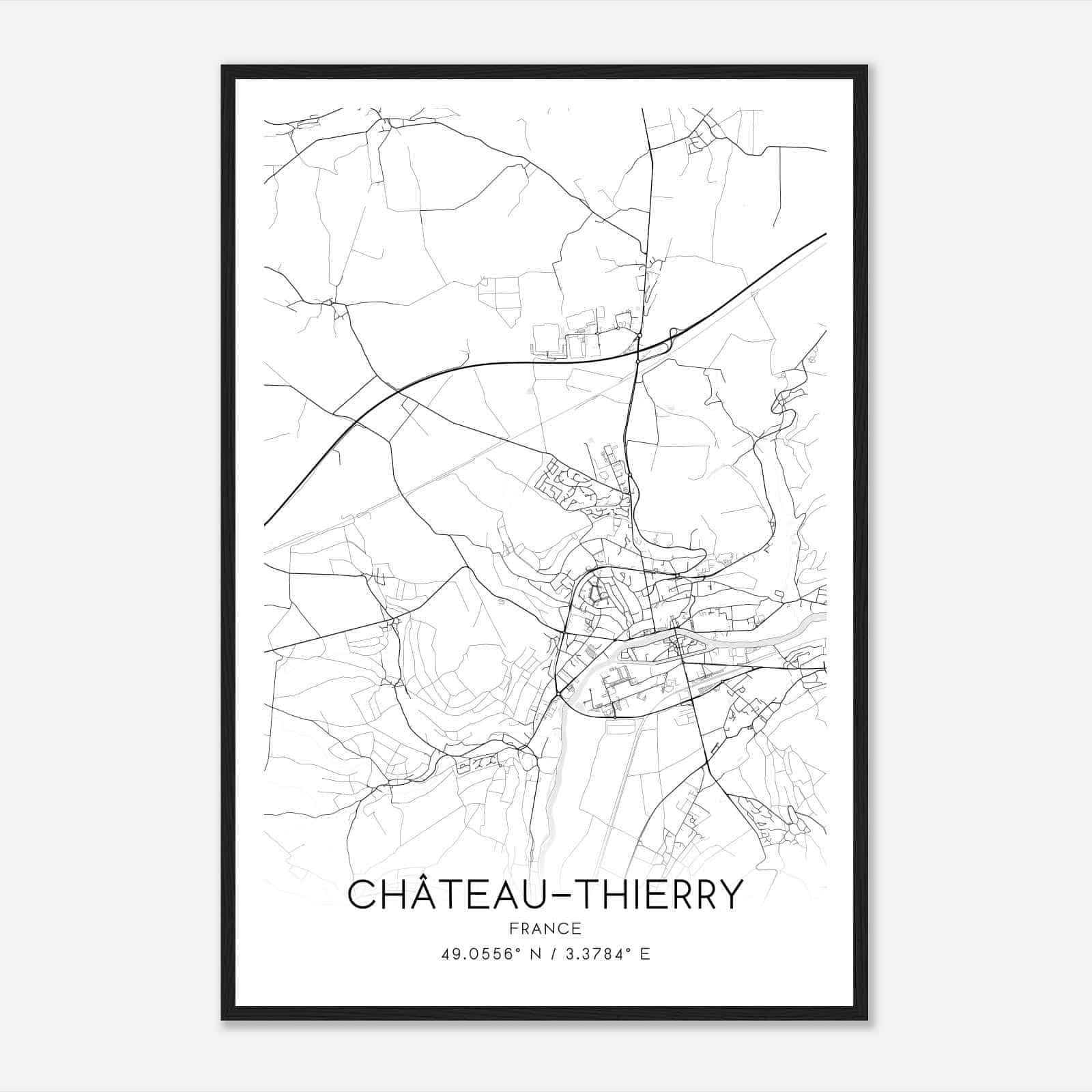 Chateau-Thierry France Map Poster, Modern Home Decor Wall Art Print