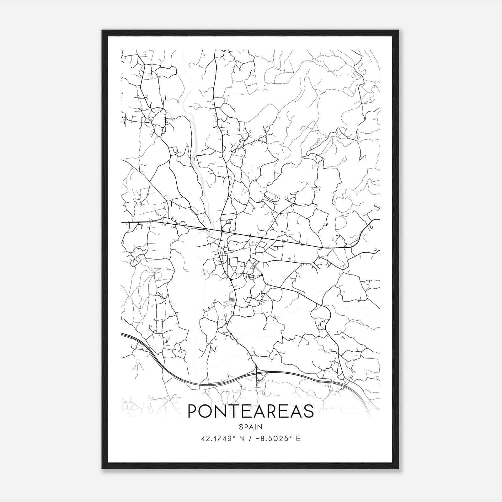 Puenteareas Spain Map Poster, Modern Home Decor Wall Art Print