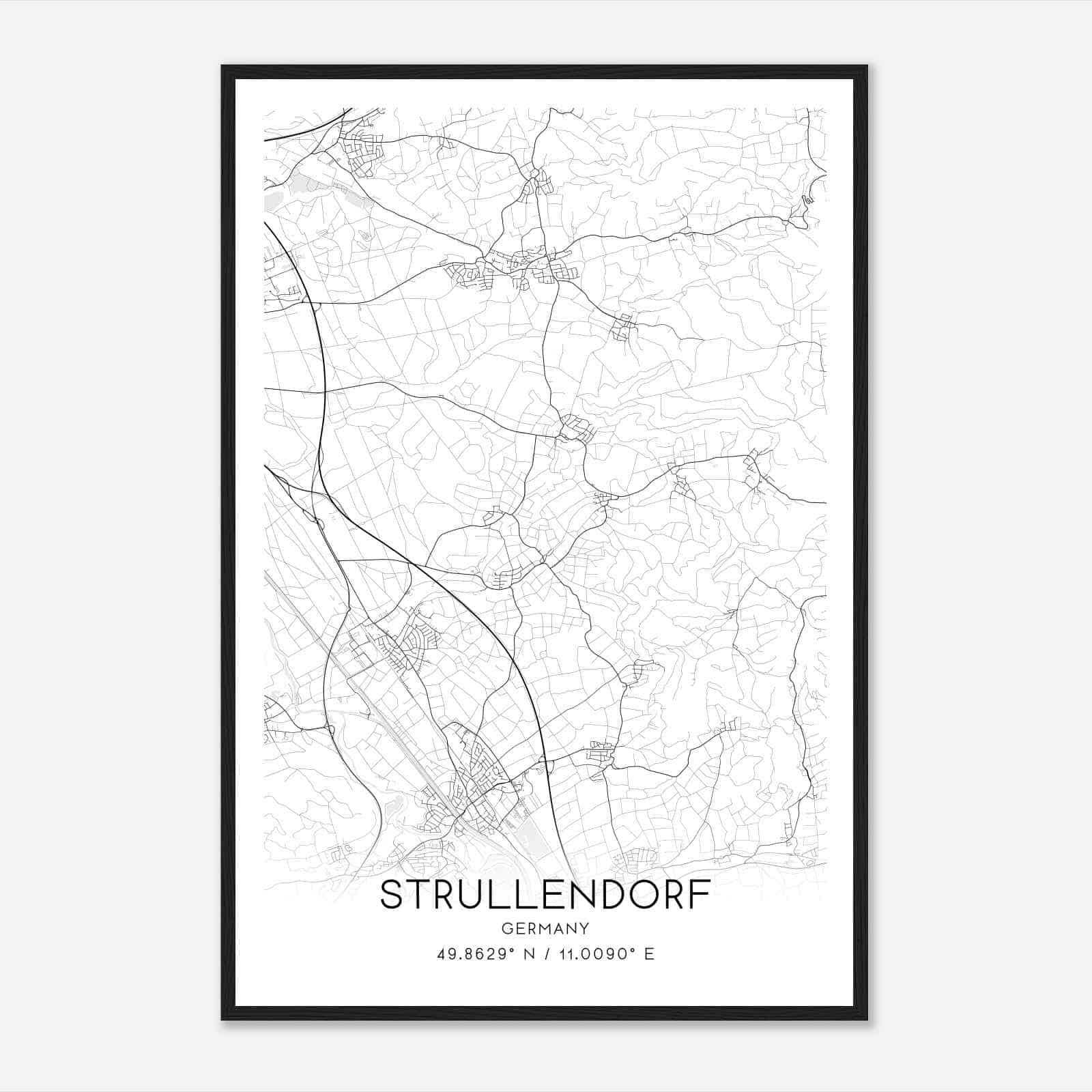 Strullendorf Germany Map Poster, Modern Home Decor Wall Art Print