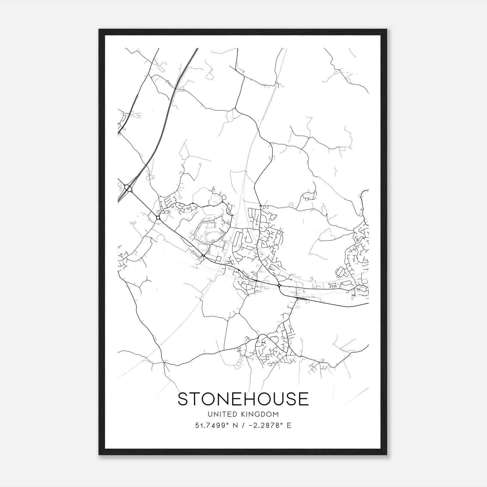 Stonehouse United Kingdom Map Poster, Modern Home Decor Wall Art Print