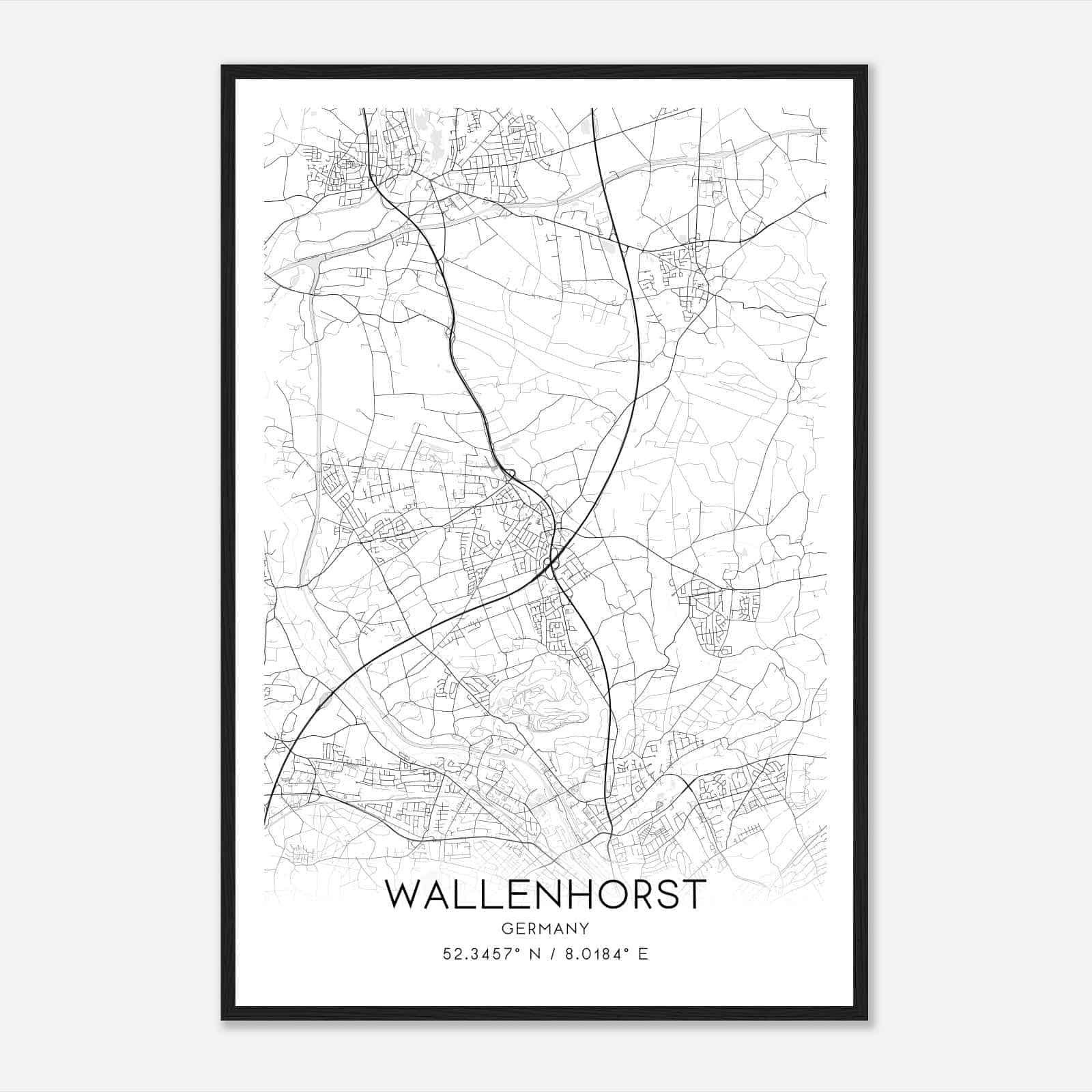 Wallenhorst Germany Map Poster, Modern Home Decor Wall Art Print