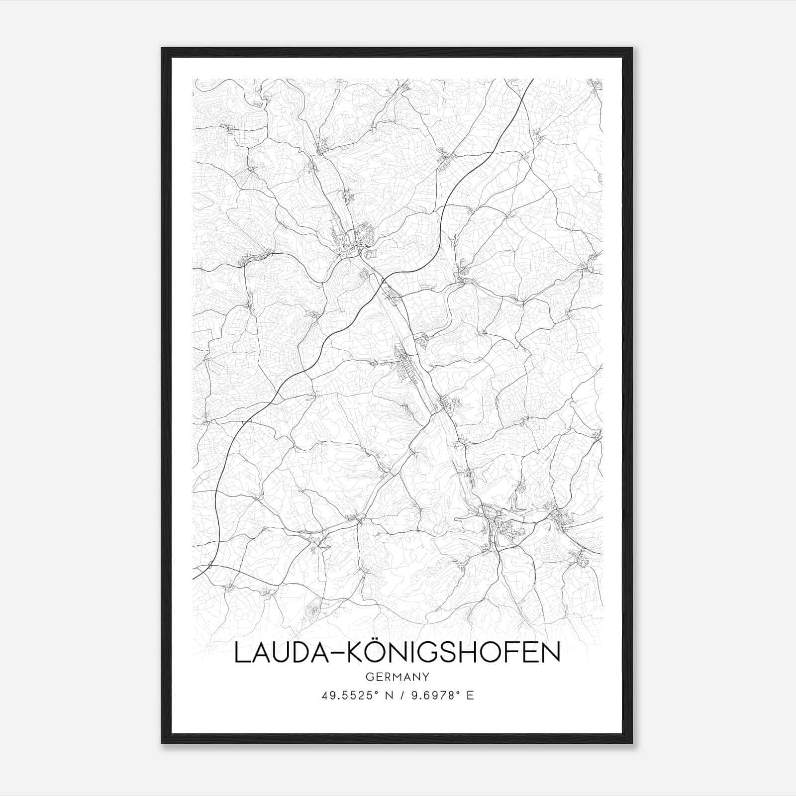 Lauda-Konigshofen Germany Map Poster, Modern Home Decor Wall Art Print