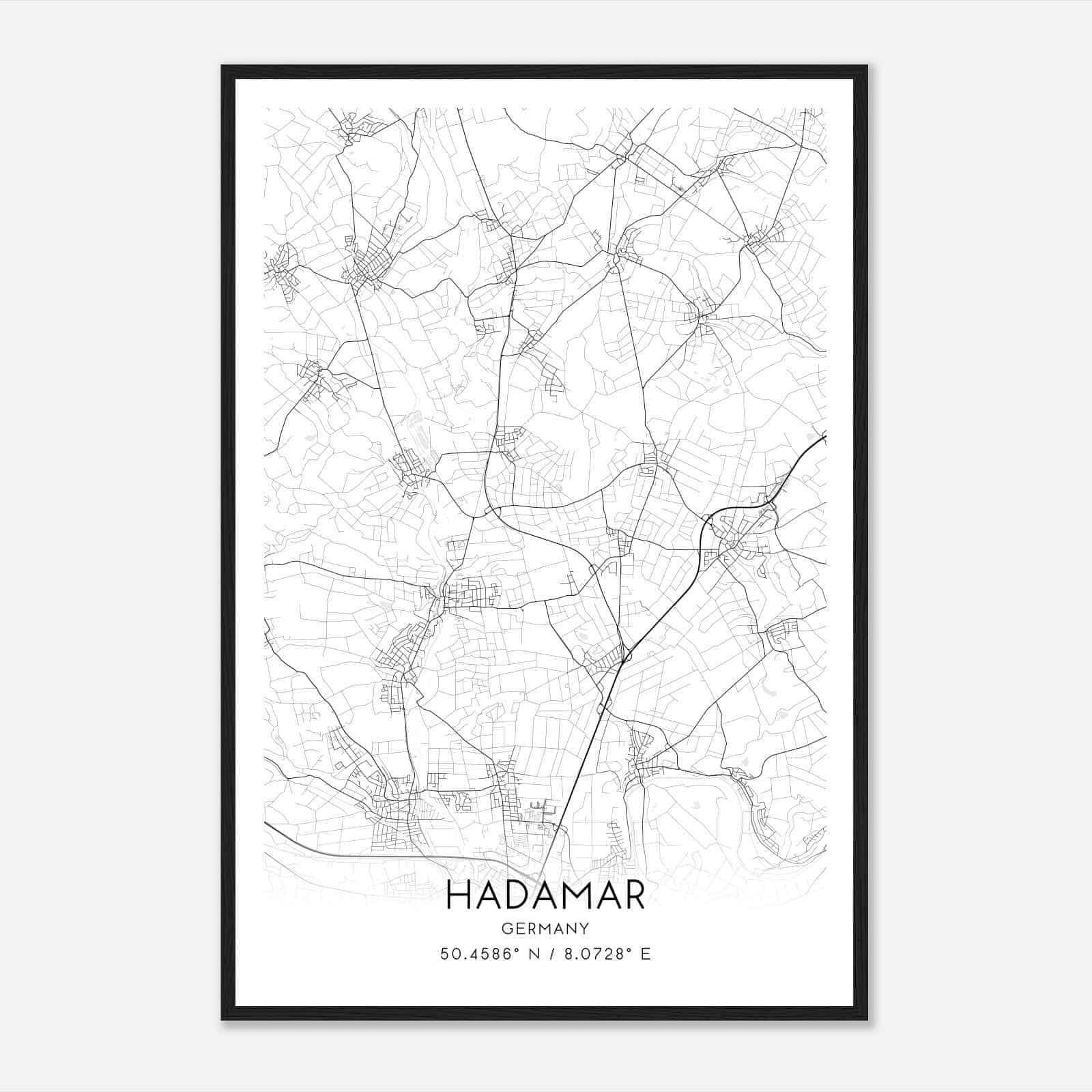 Hadamar Germany Map Poster, Modern Home Decor Wall Art Print
