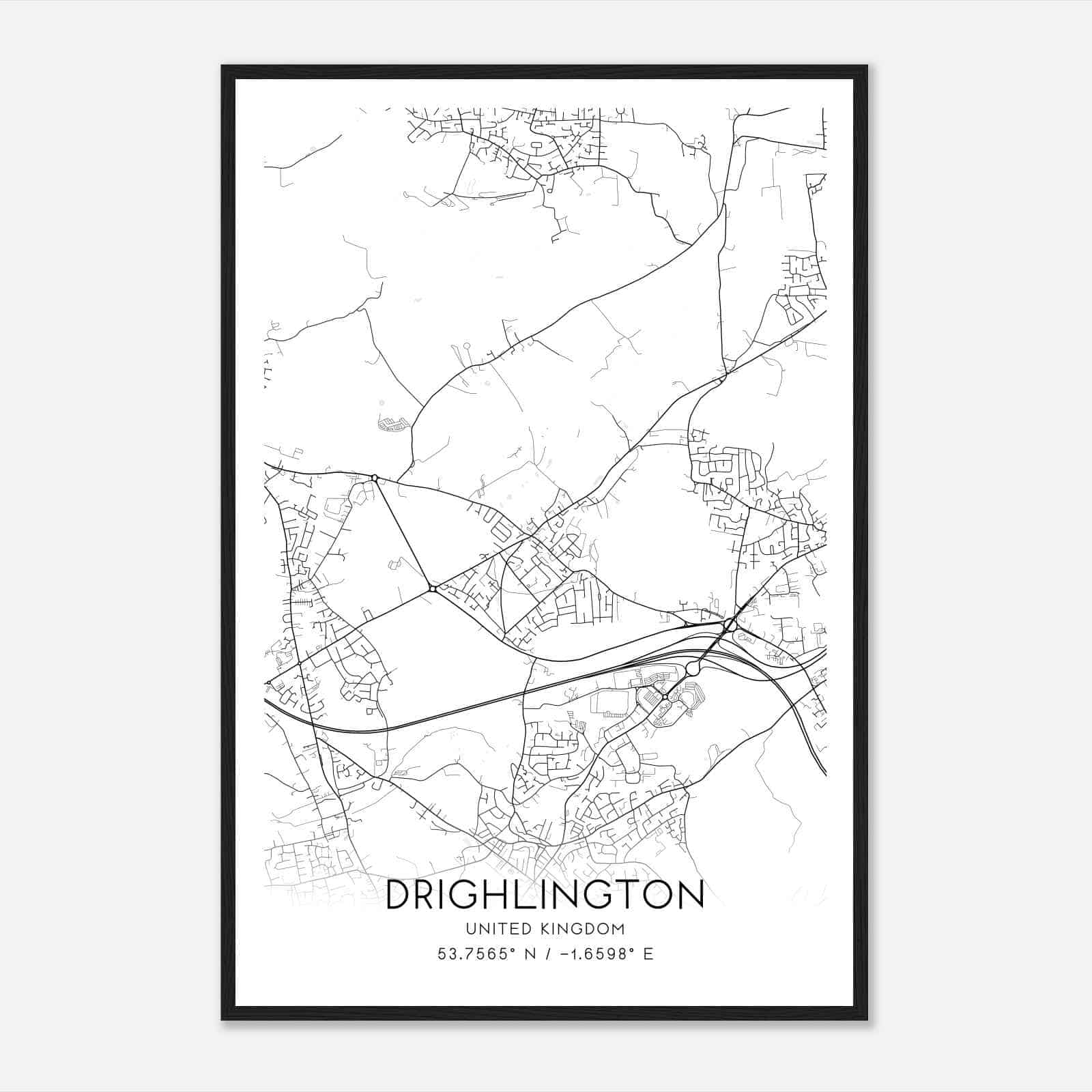 Drighlington United Kingdom Map Poster, Modern Home Decor Wall Art Print