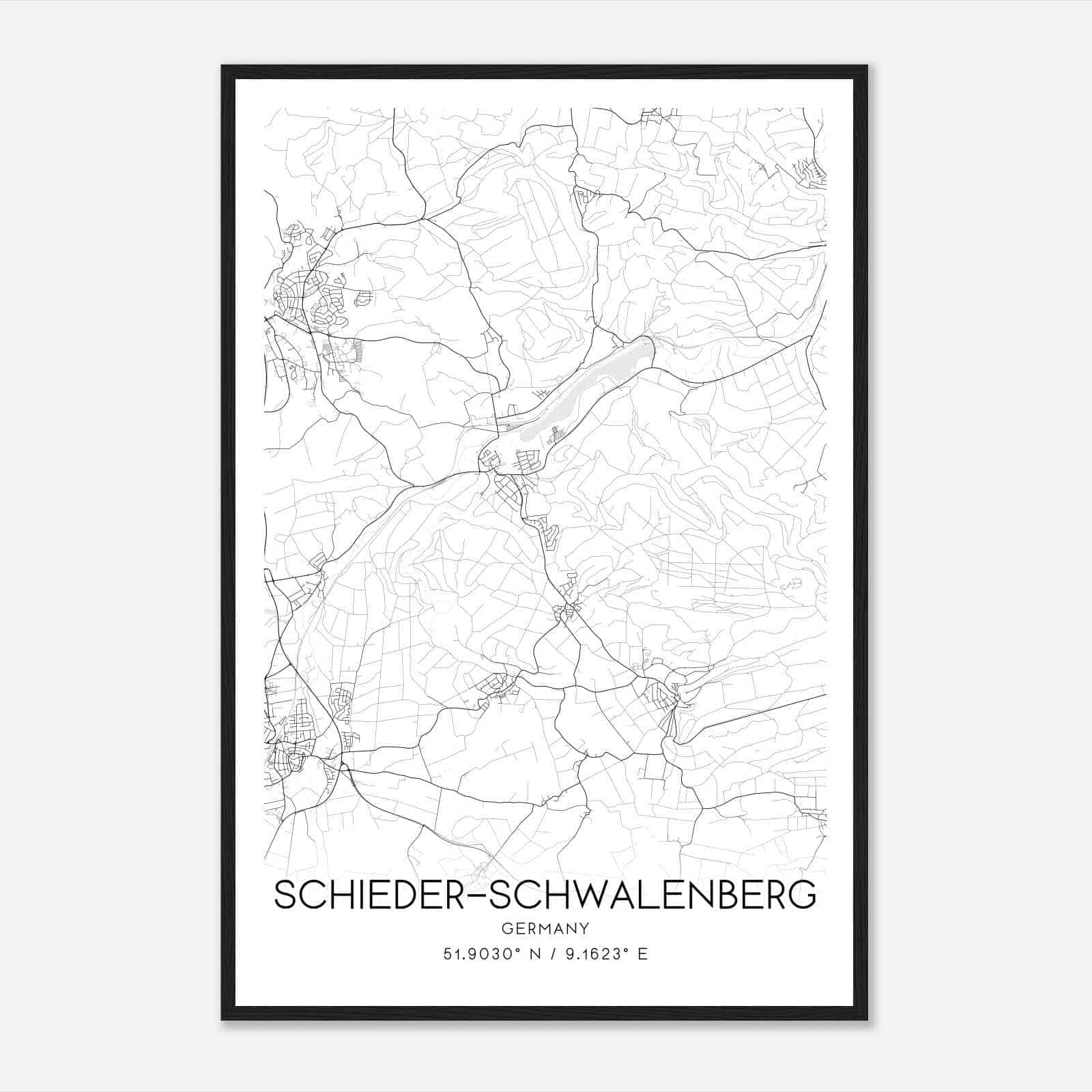 Schieder-Schwalenberg Germany Map Poster, Modern Home Decor Wall Art Print
