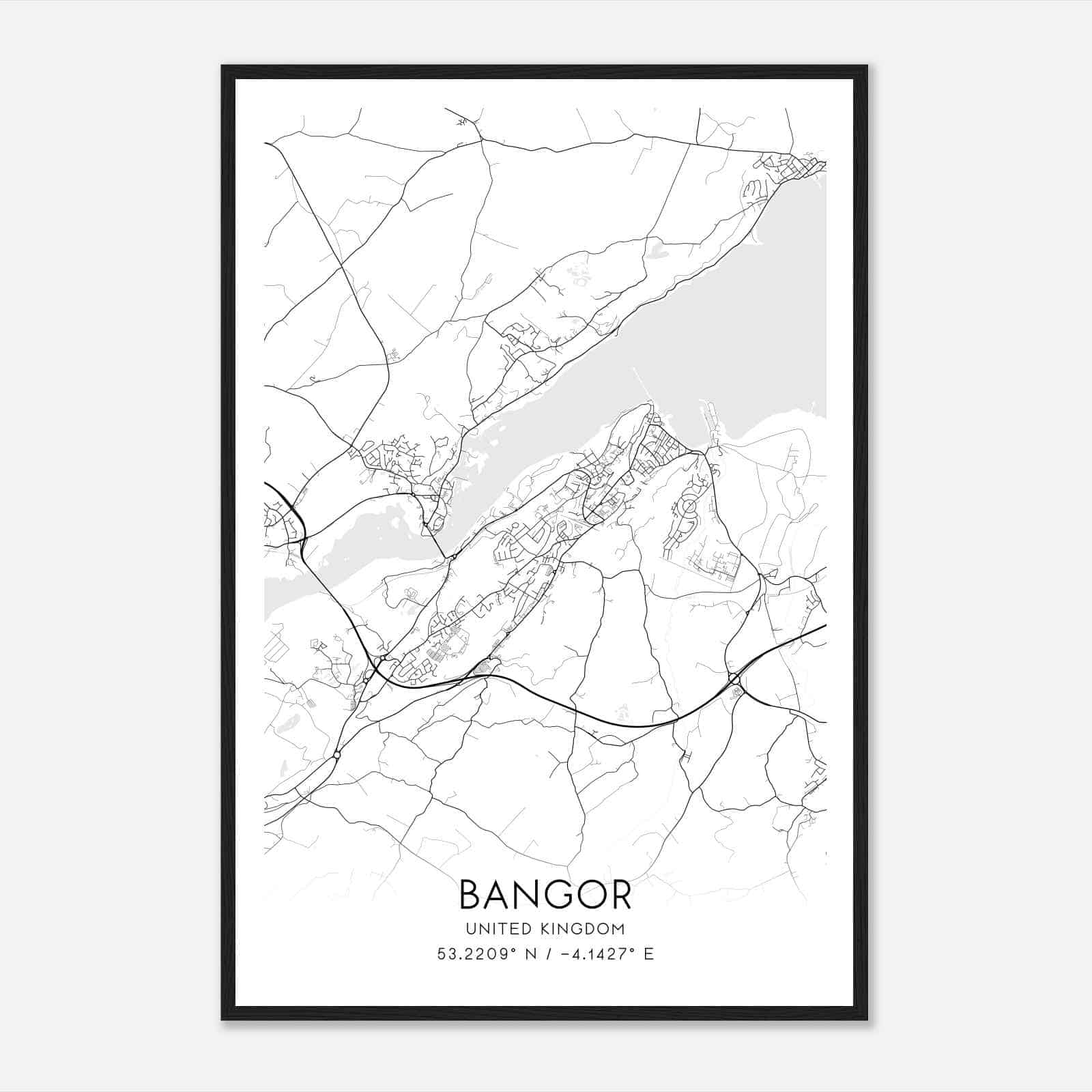 Bangor United Kingdom Map Poster, Modern Home Decor Wall Art Print