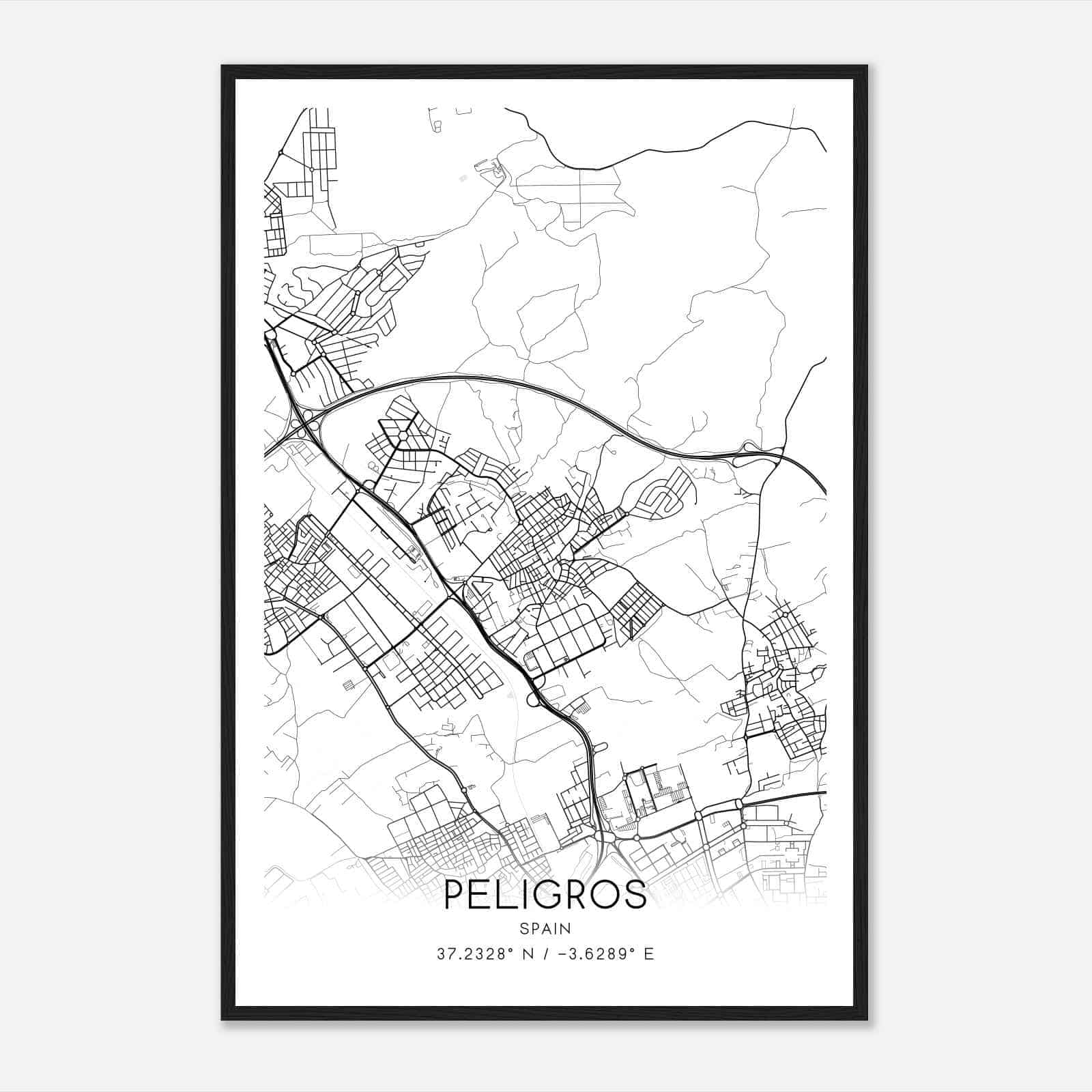 Peligros Spain Map Poster, Modern Home Decor Wall Art Print