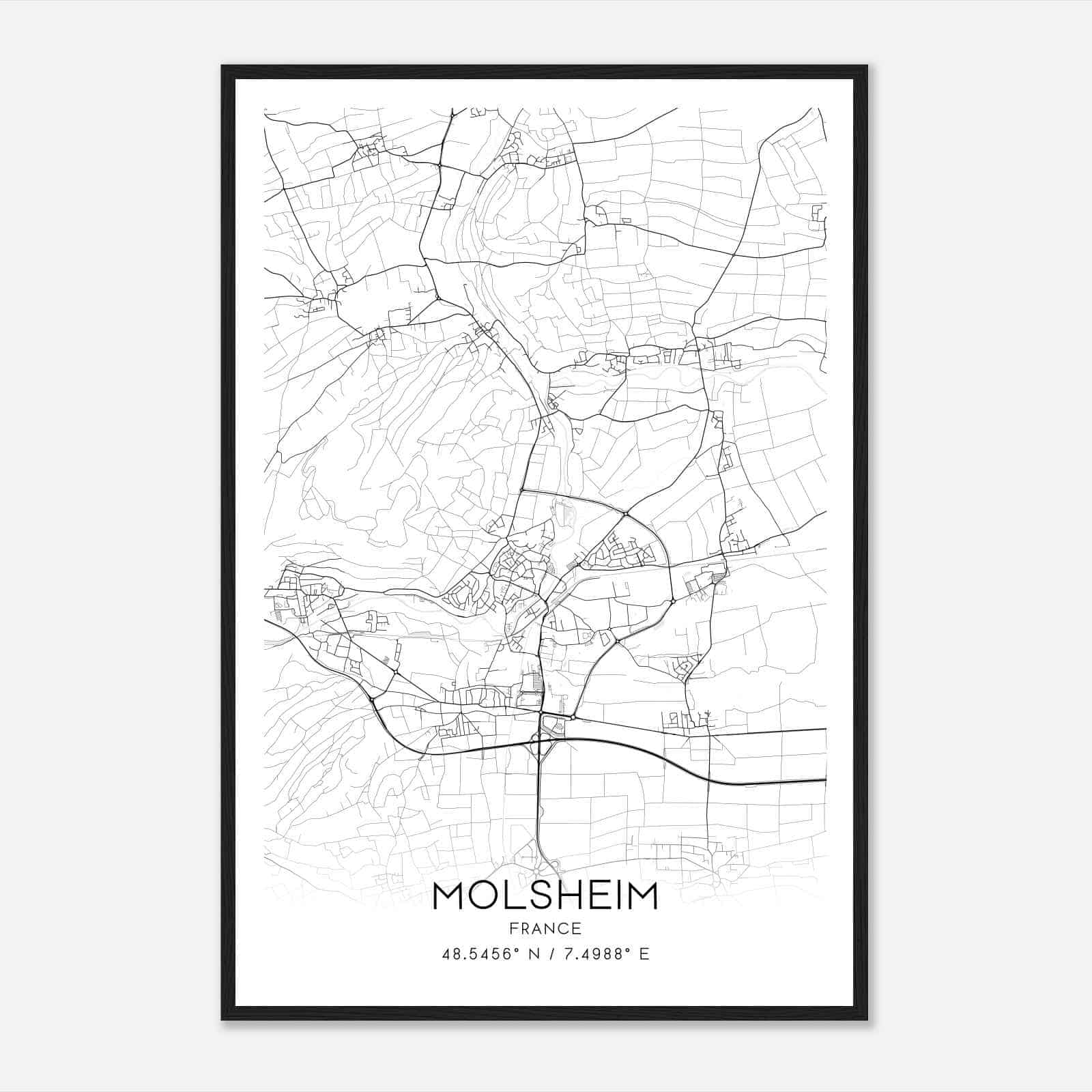 Molsheim France Map Poster, Modern Home Decor Wall Art Print