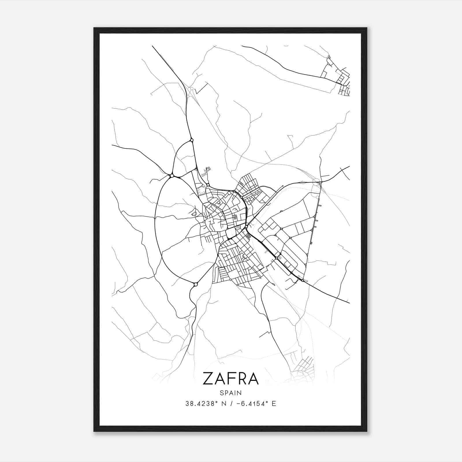 Zafra Spain Map Poster, Modern Home Decor Wall Art Print