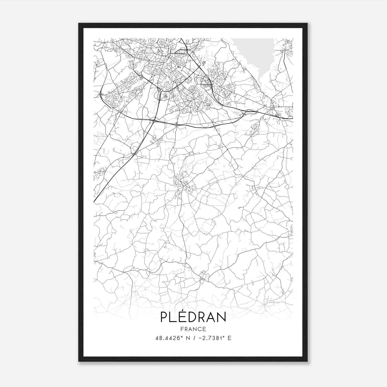 Pledran France Map Poster, Modern Home Decor Wall Art Print