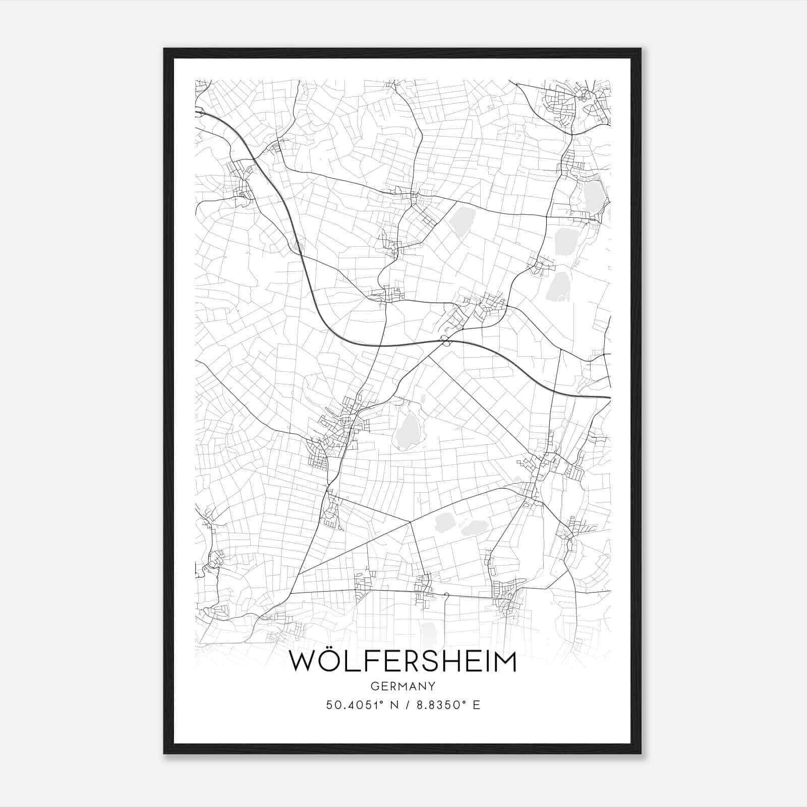 Wolfersheim Germany Map Poster, Modern Home Decor Wall Art Print