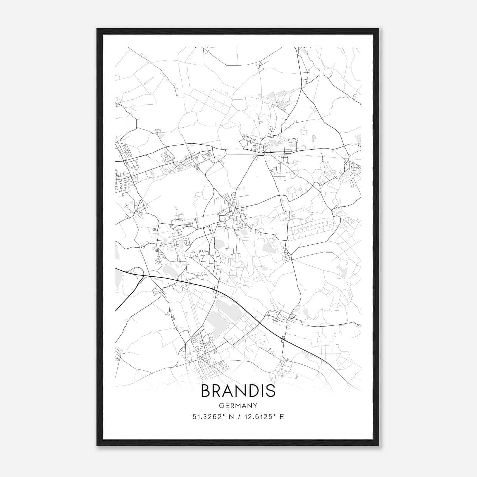 Brandis Germany Map Poster, Modern Home Decor Wall Art Print
