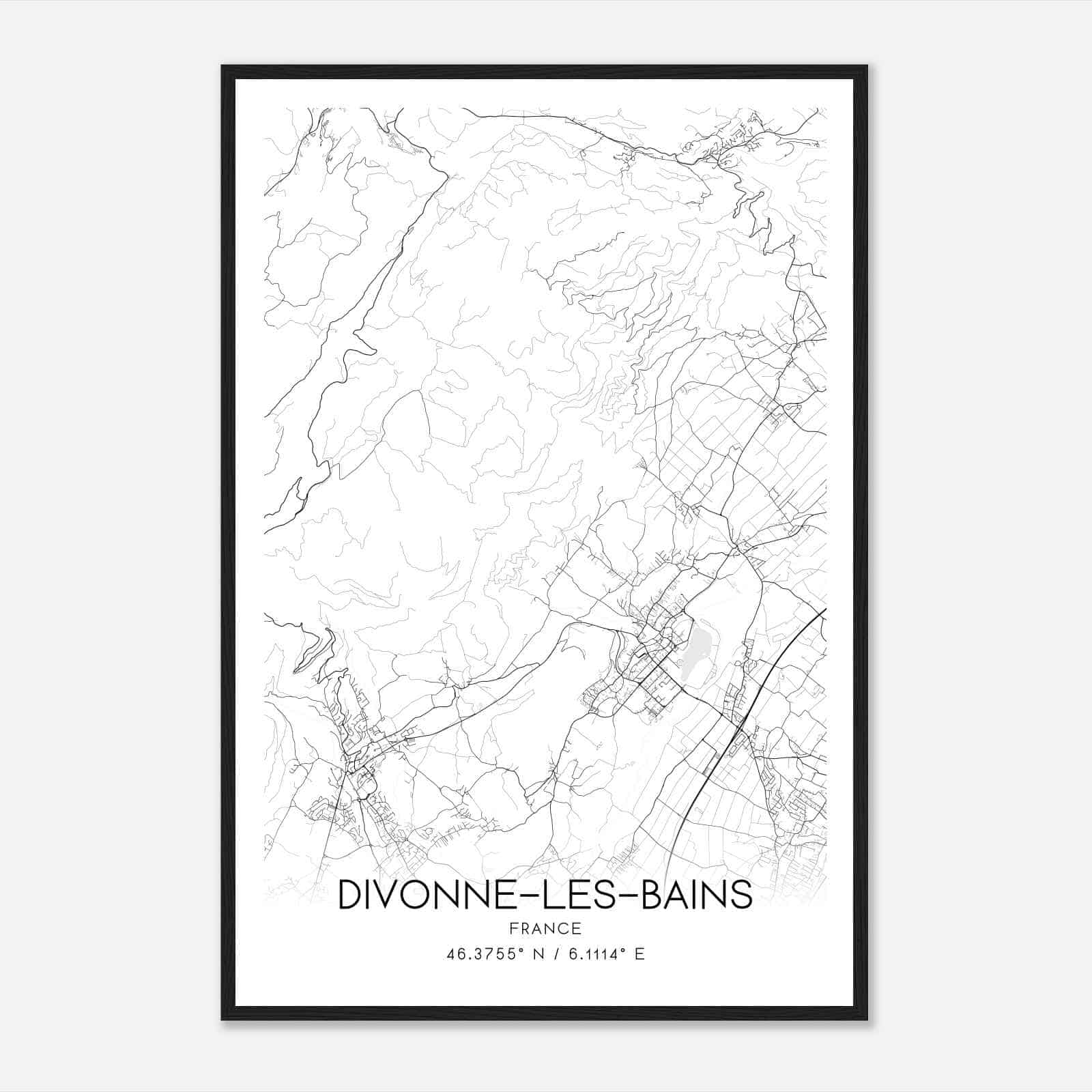 Divonne-les-Bains France Map Poster, Modern Home Decor Wall Art Print