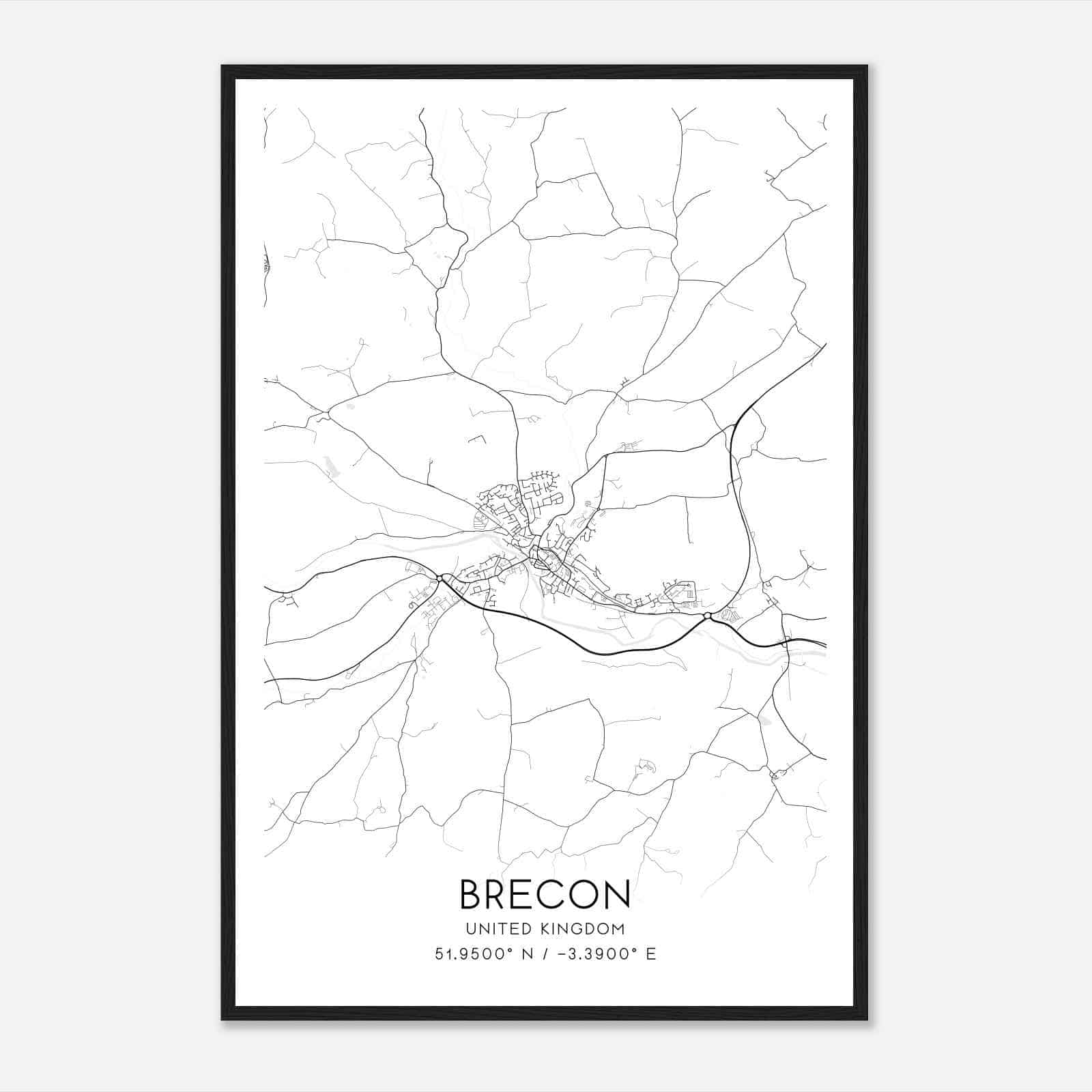 Brecon United Kingdom Map Poster, Modern Home Decor Wall Art Print
