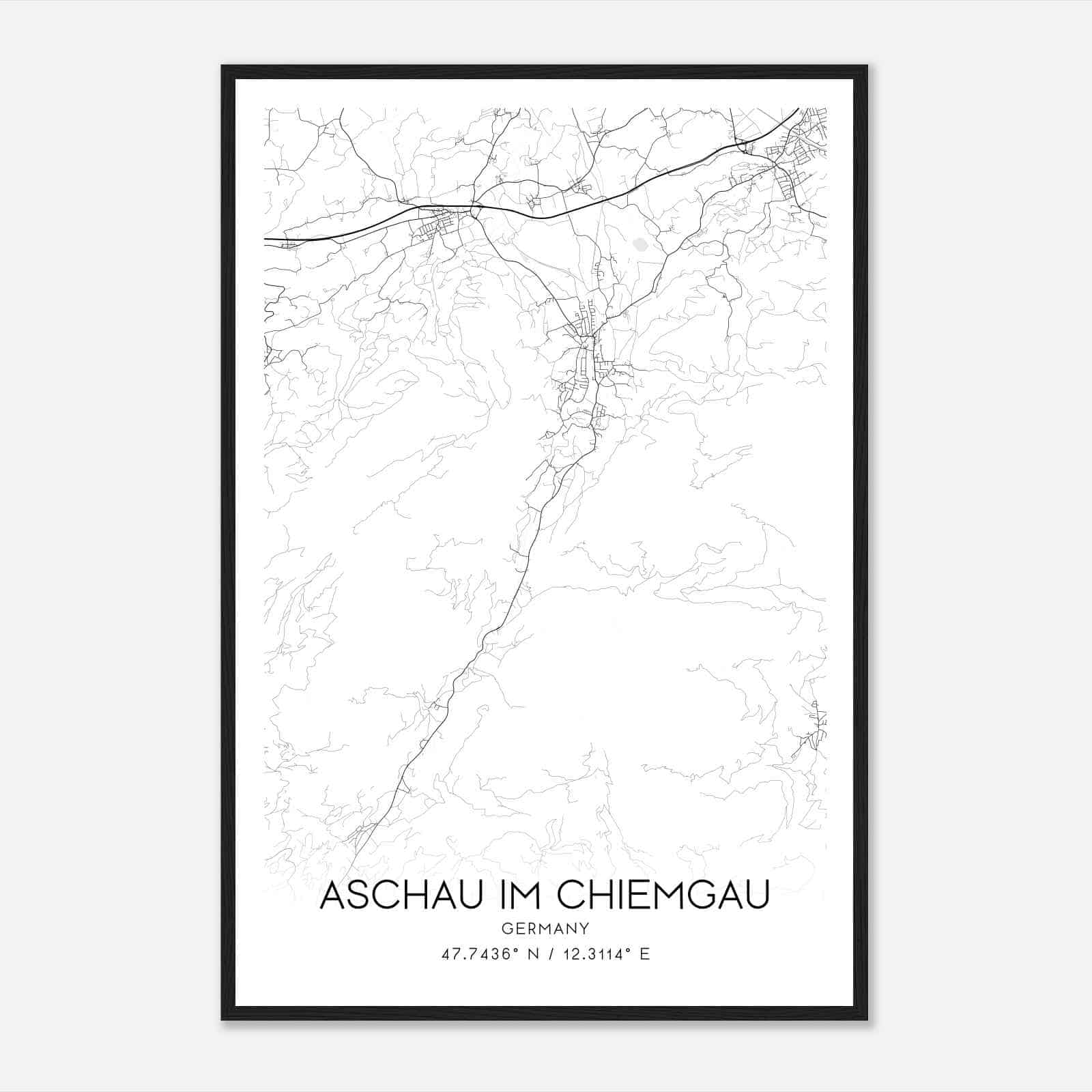 Aschau im Chiemgau Germany Map Poster, Modern Home Decor Wall Art Print